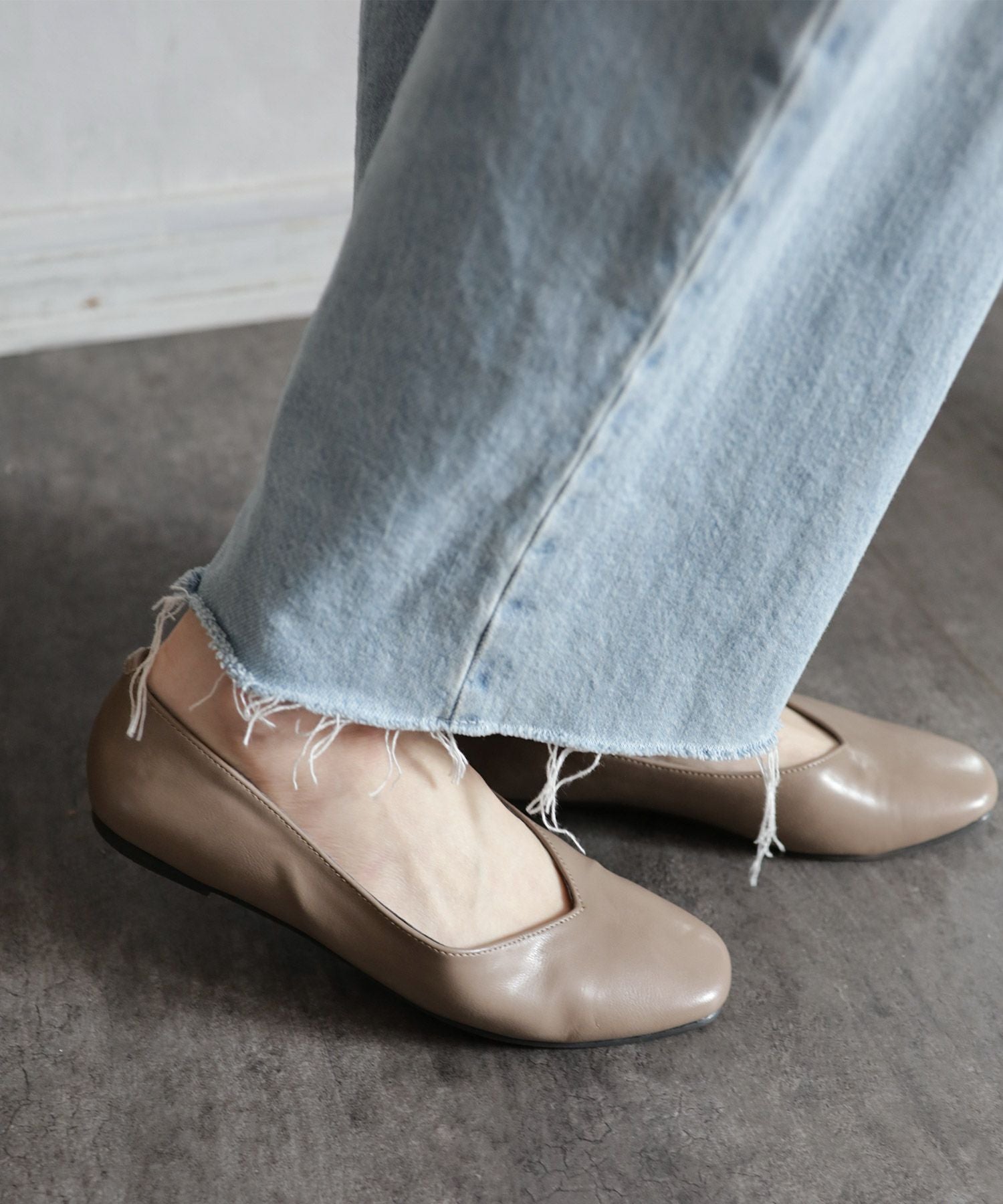 スクエアトゥフラットシューズVカットバブーシュパンプス