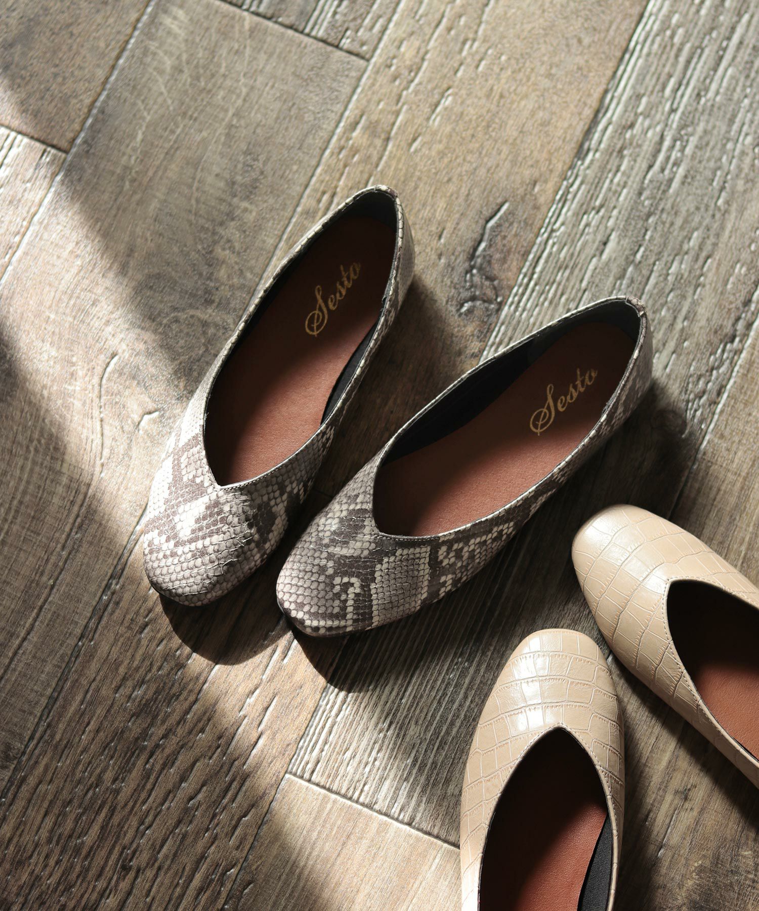 スクエアトゥフラットシューズVカットバブーシュパンプス