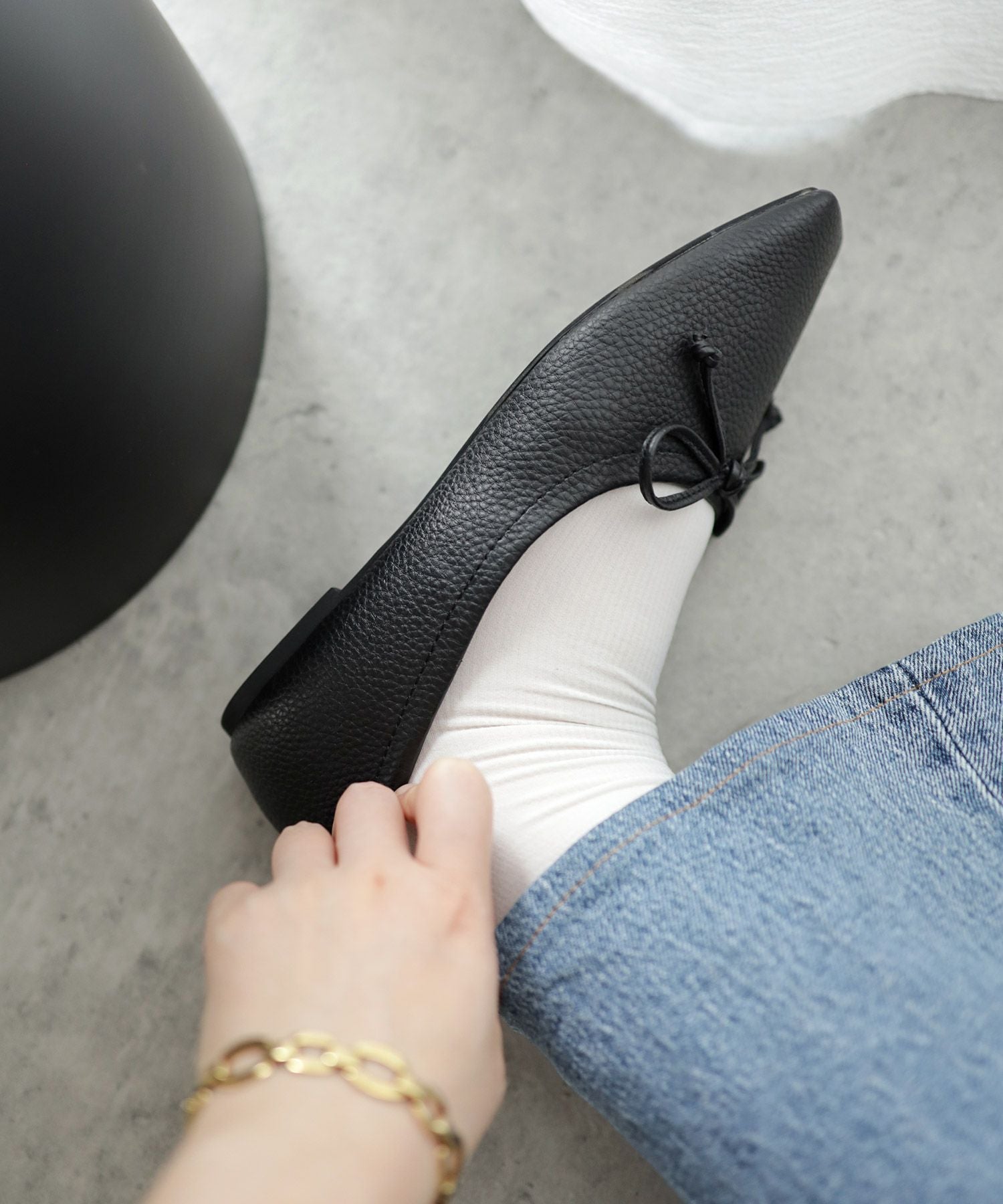 やわらかスムース素材のスクエアトゥ甲深バレエシューズ 一部4月上旬入荷予定