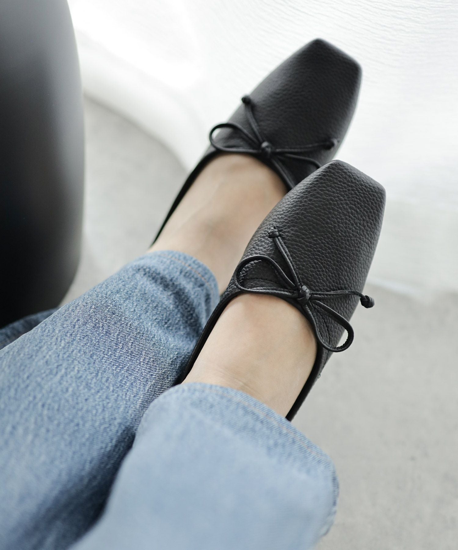 やわらかスムース素材のスクエアトゥ甲深バレエシューズ 一部4月上旬