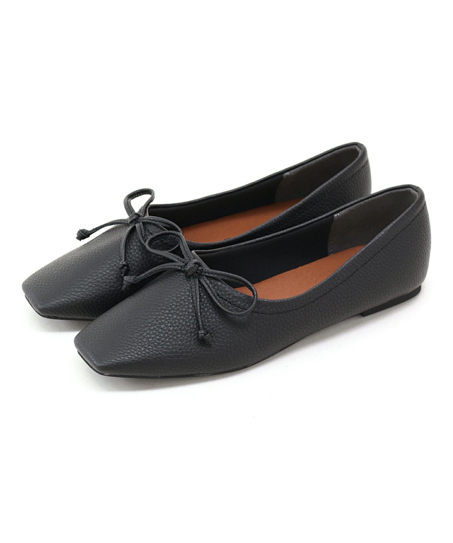 やわらかスムース素材のスクエアトゥ甲深バレエシューズ 一部4月上旬入荷予定