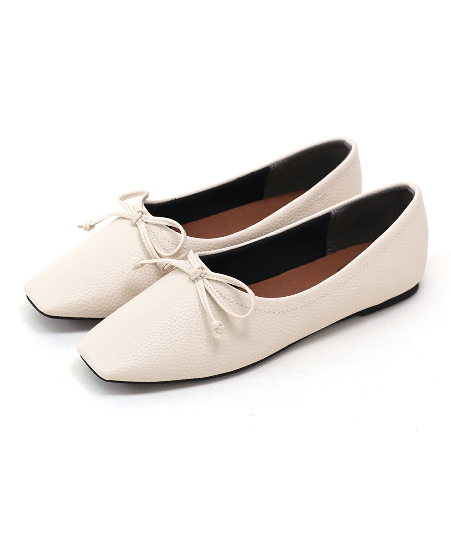 やわらかスムース素材のスクエアトゥ甲深バレエシューズ 一部4月上旬入荷予定