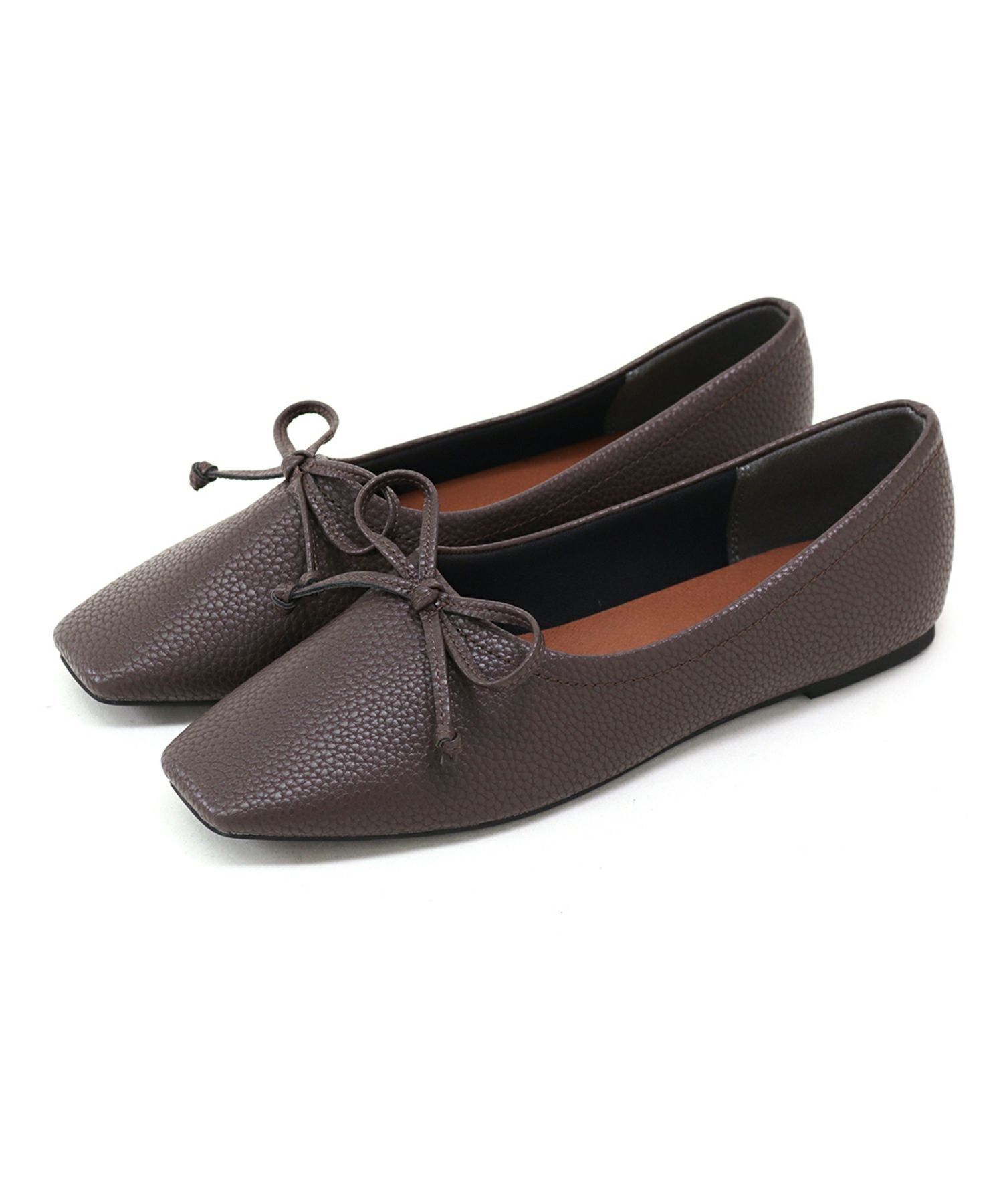 やわらかスムース素材のスクエアトゥ甲深バレエシューズ 一部4月上旬