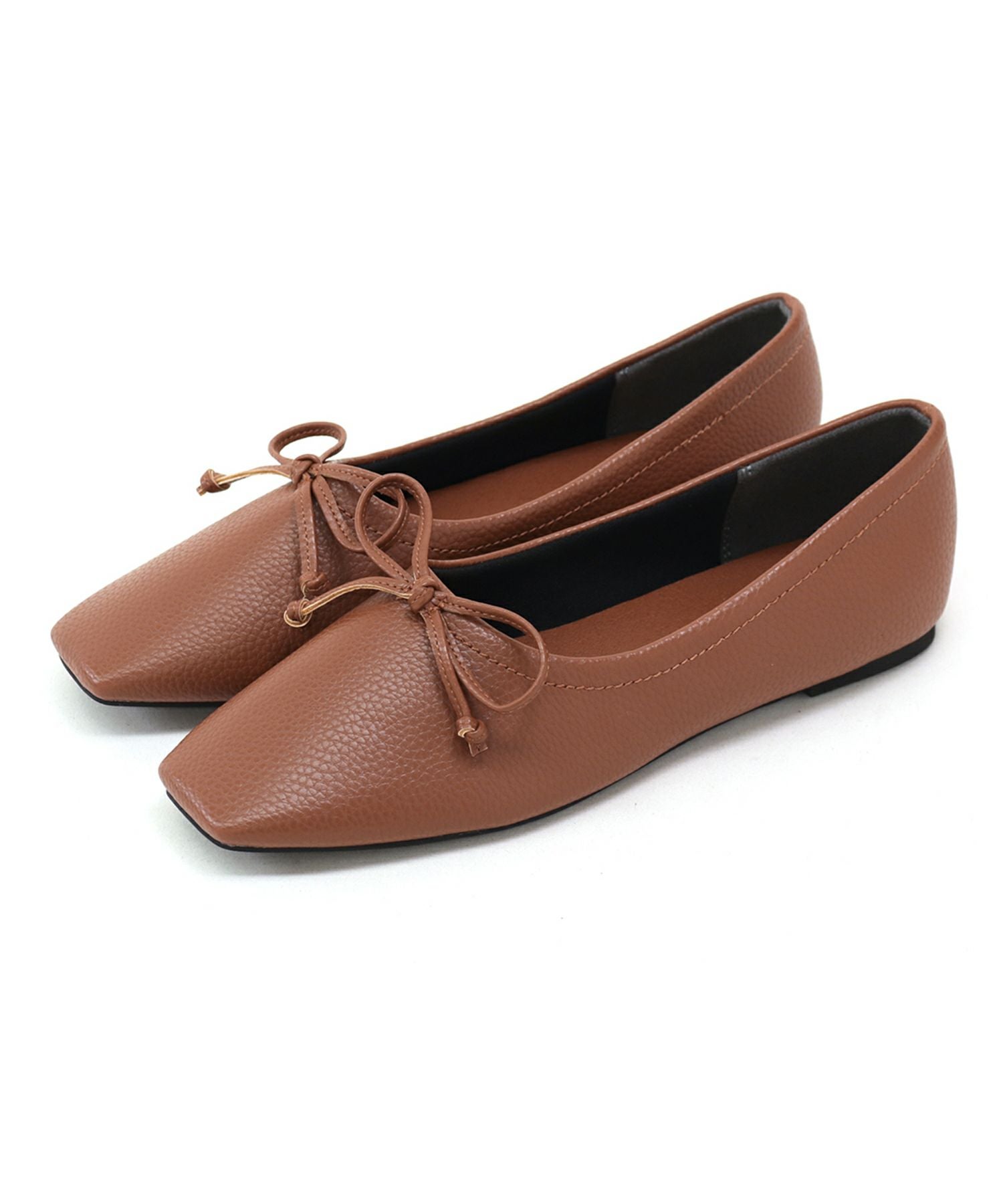 やわらかスムース素材のスクエアトゥ甲深バレエシューズ 一部4月上旬入荷予定