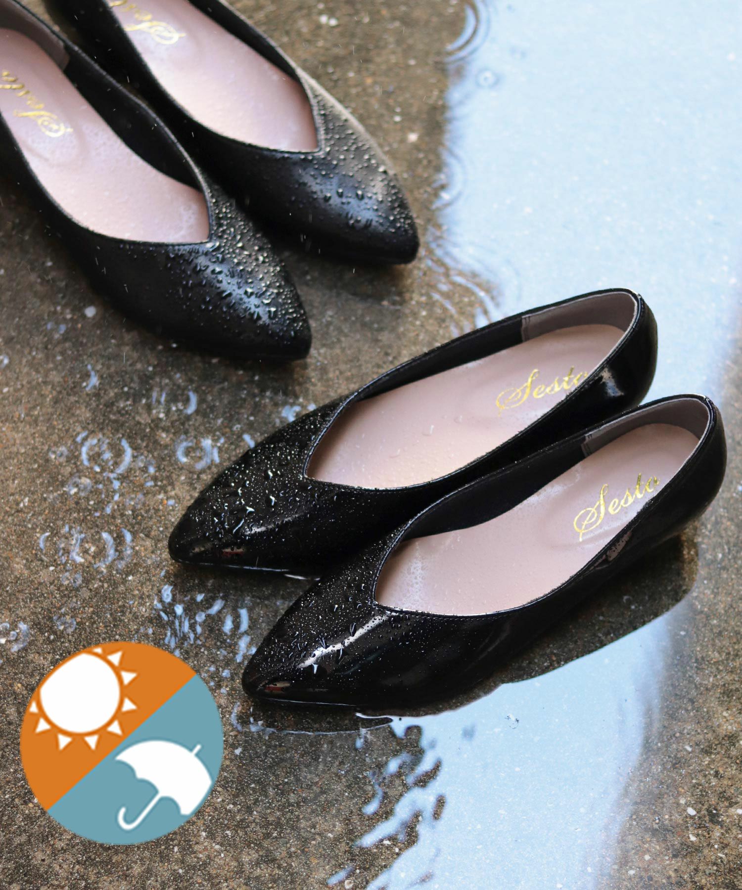 生活防水！晴雨兼用Vカットローヒールポインテッドトゥパンプス/レイン