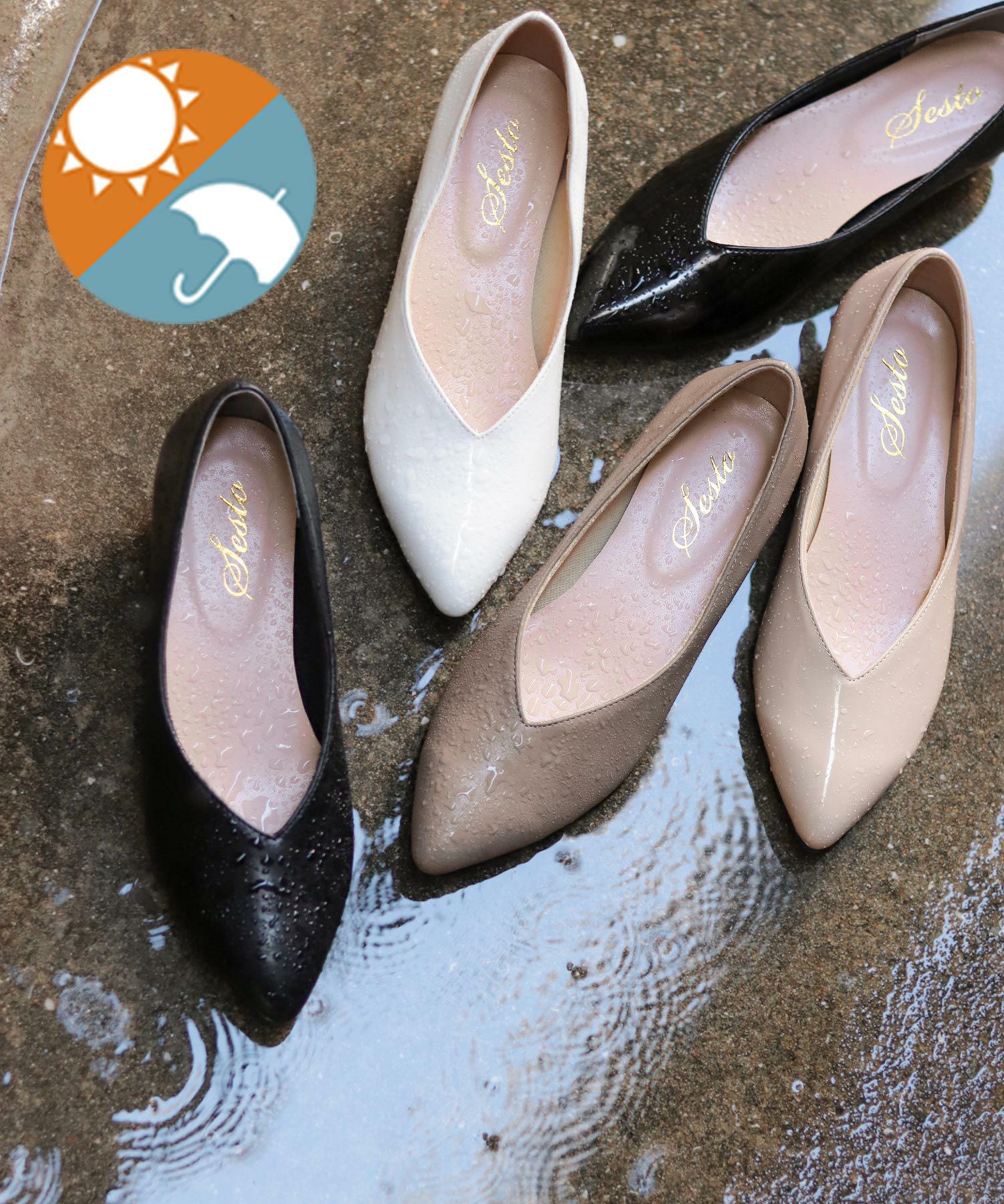 生活防水!晴雨兼用Vカットローヒールポインテッドトゥパンプス/レインシューズ/レインパンプス 一部3月下旬入荷予定
