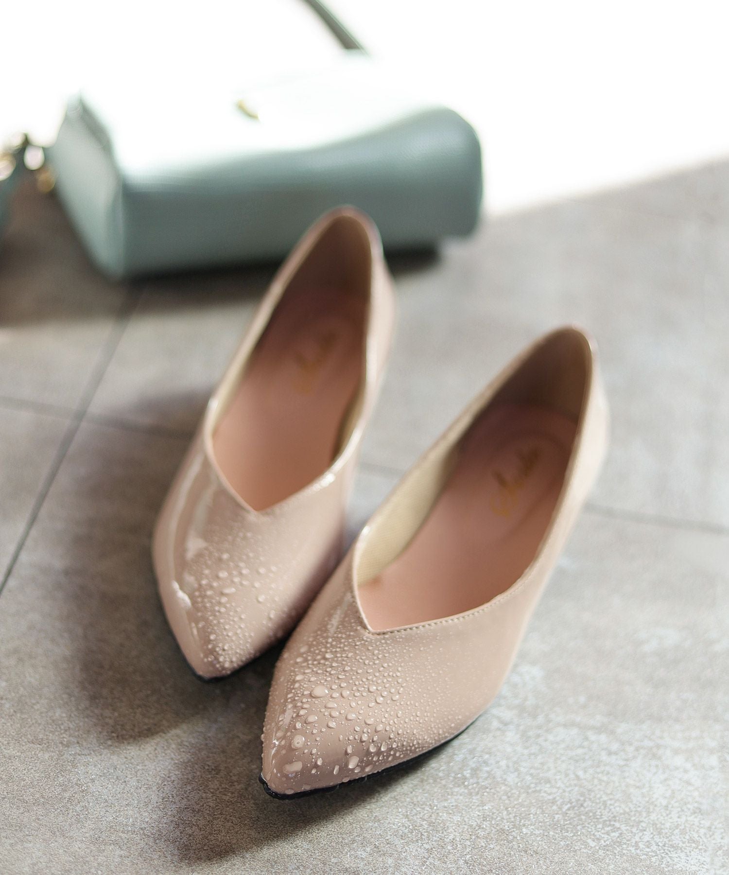 生活防水!晴雨兼用Vカットローヒールポインテッドトゥパンプス/レインシューズ/レインパンプス 一部3月下旬入荷予定