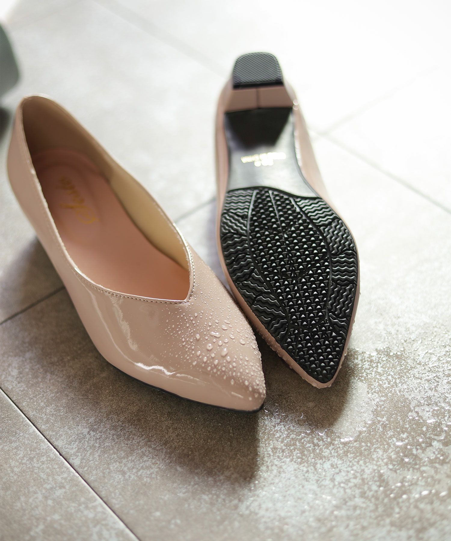 生活防水!晴雨兼用Vカットローヒールポインテッドトゥパンプス/レインシューズ/レインパンプス 一部3月下旬入荷予定