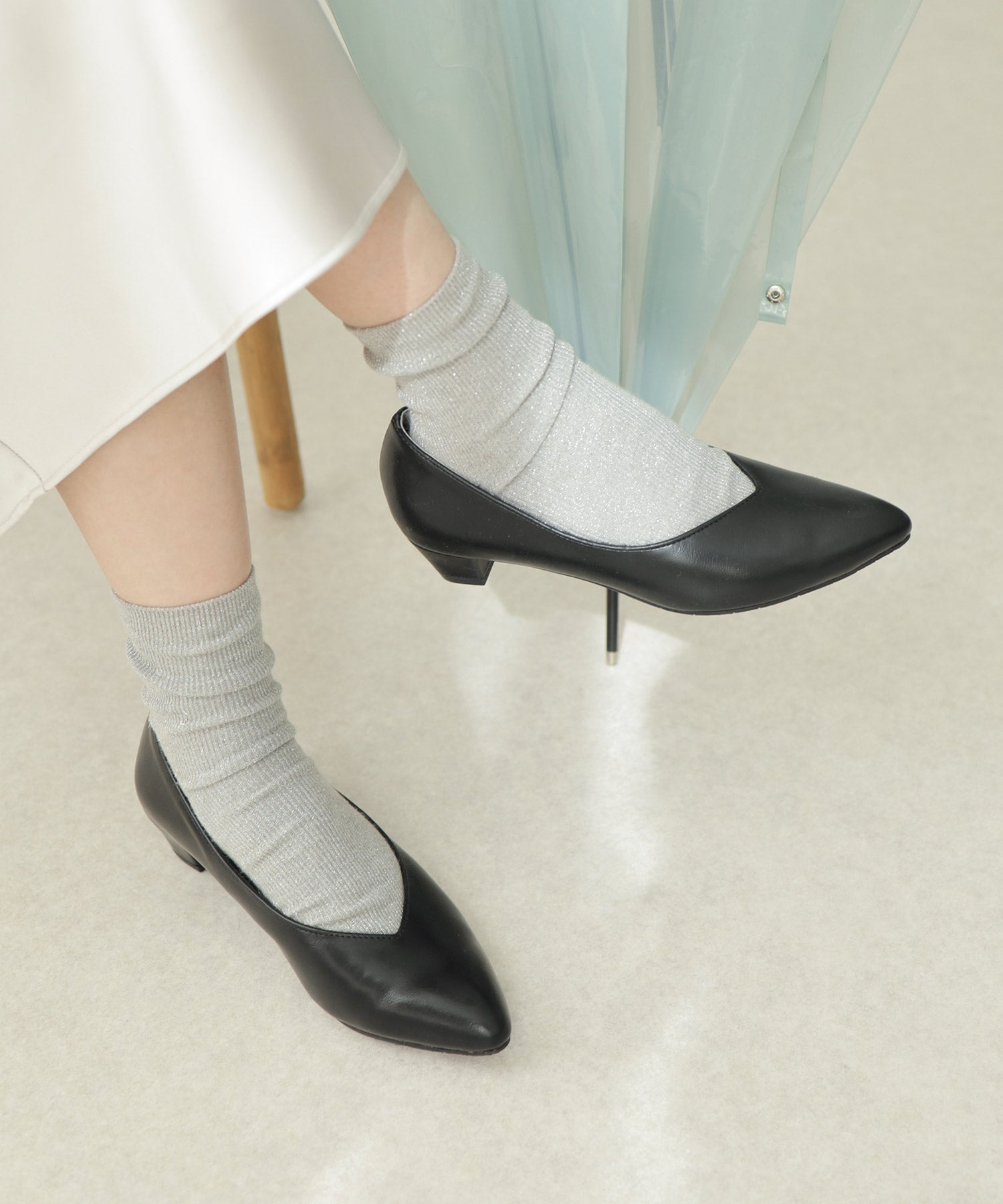 生活防水!晴雨兼用Vカットローヒールポインテッドトゥパンプス/レインシューズ/レインパンプス 一部5月下旬入荷予定