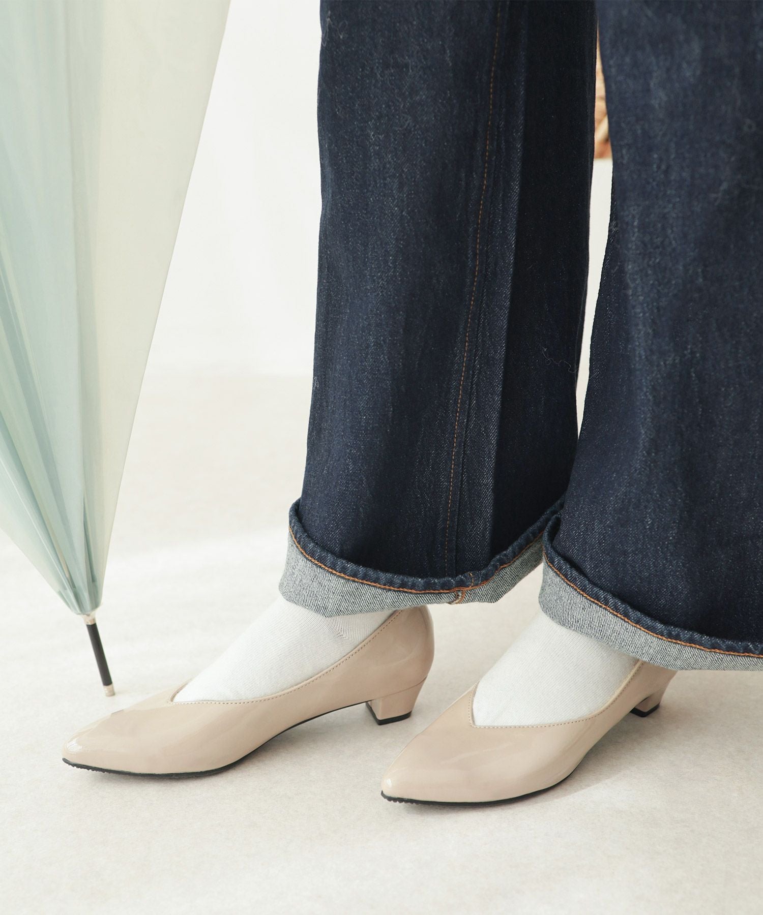 生活防水!晴雨兼用Vカットローヒールポインテッドトゥパンプス/レインシューズ/レインパンプス 一部3月下旬入荷予定