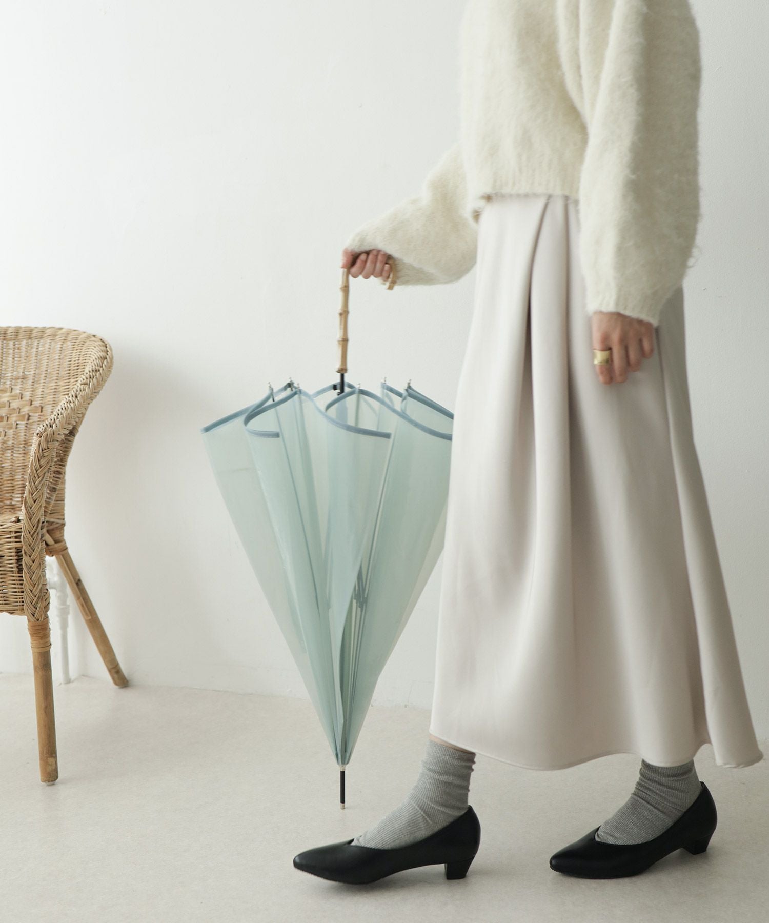 生活防水！晴雨兼用Vカットローヒールポインテッドトゥパンプス/レインシューズ/レインパンプス 一部3月下旬入荷予定