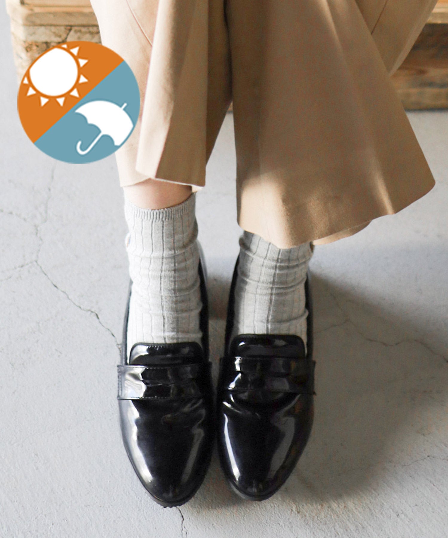 生活防水！晴雨兼用コインローファーパンプス/レインシューズ/レインパンプス