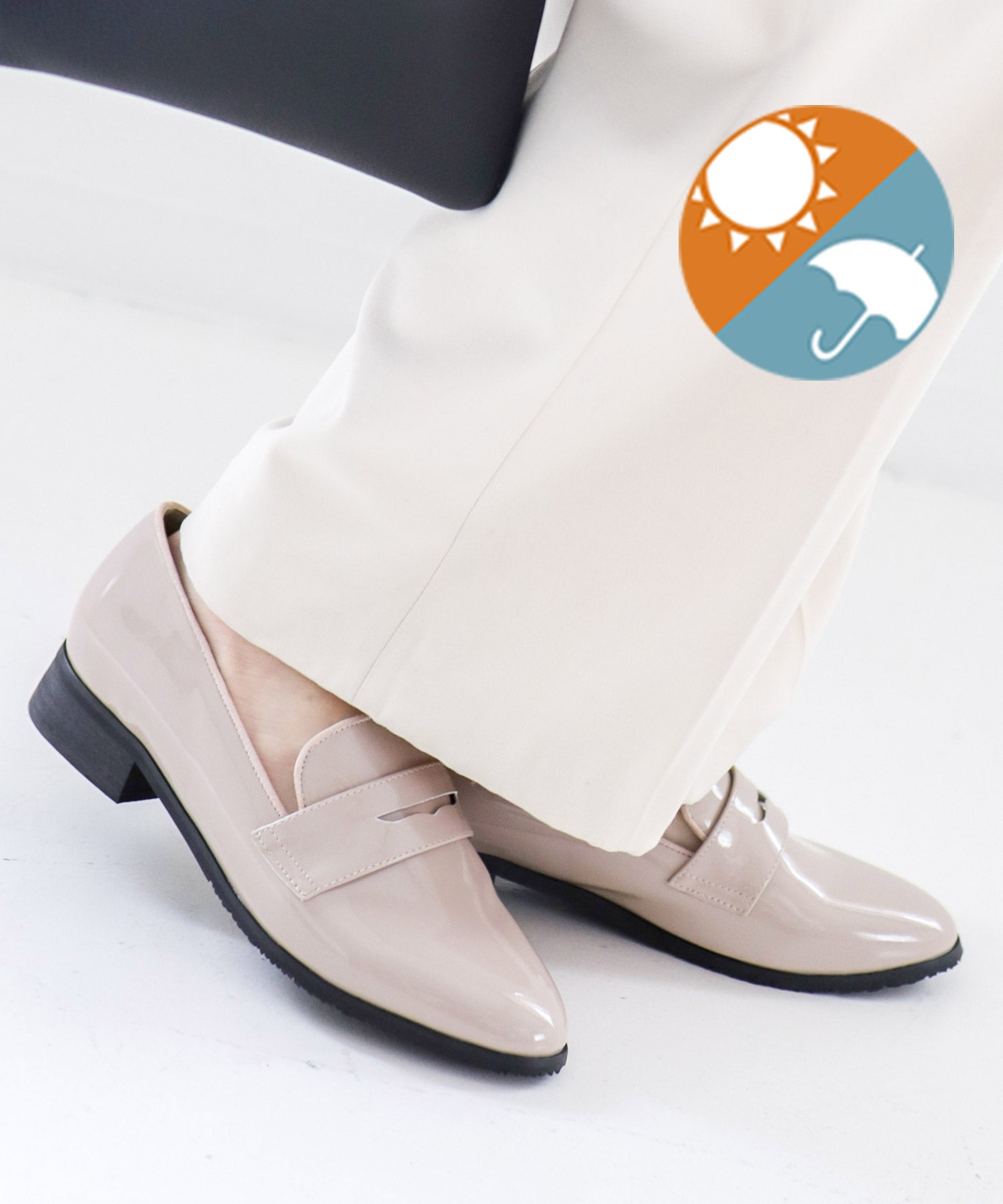 生活防水！晴雨兼用コインローファーパンプス/レインシューズ/レインパンプス