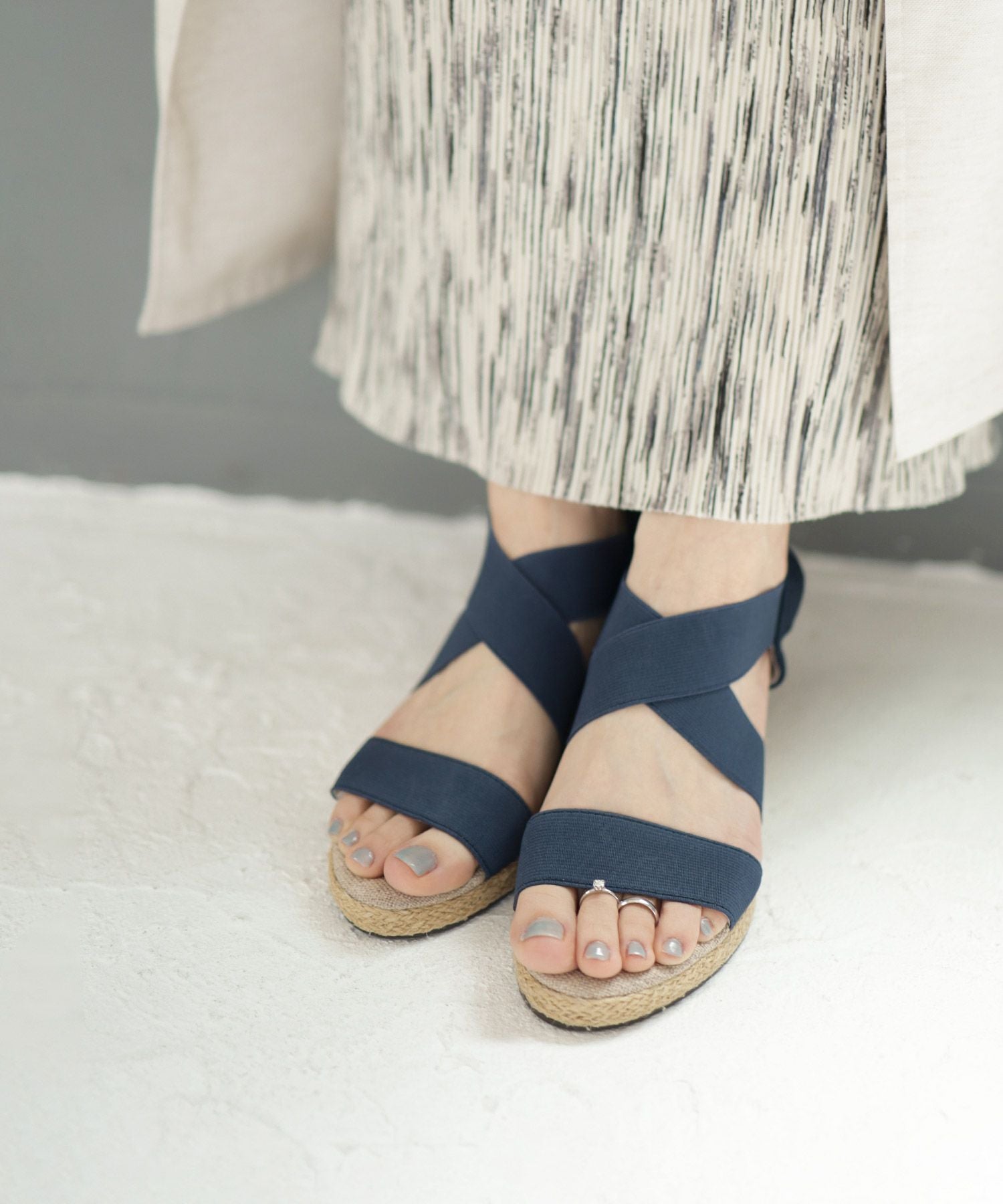 7cmヒールゴムフィットサンダル