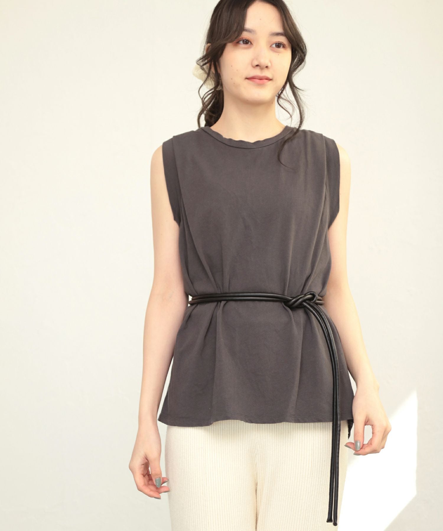 レザー調丸紐のロープノットベルト【3点までゆうパケット可】