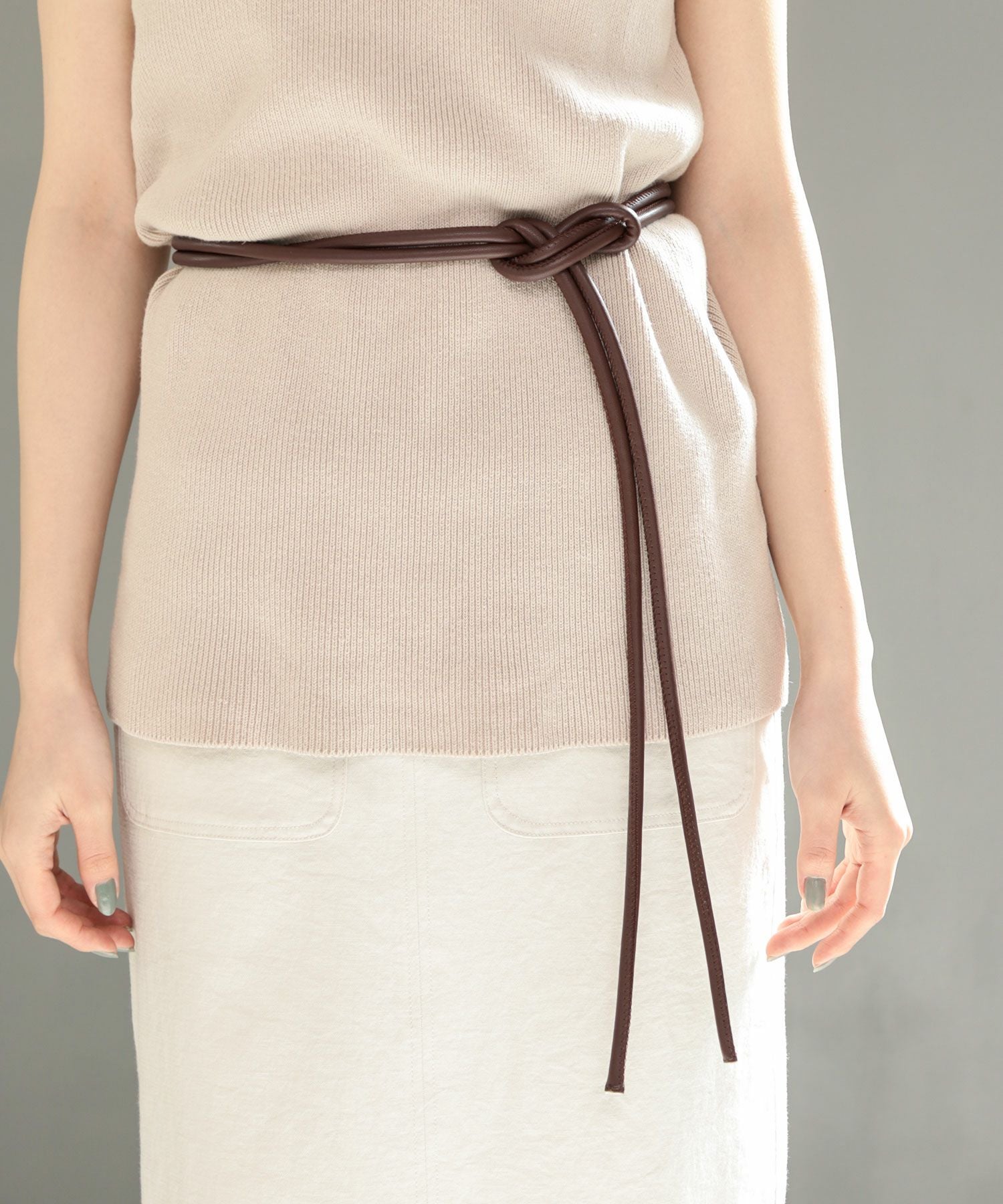 レザー調丸紐のロープノットベルト【3点までゆうパケット可】