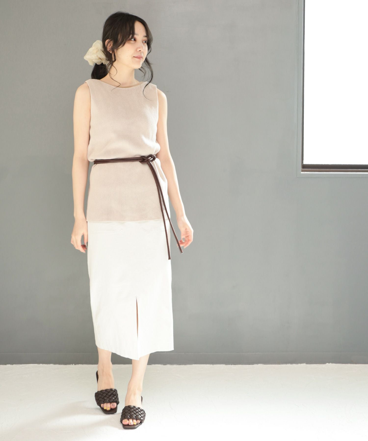 レザー調丸紐のロープノットベルト【3点までゆうパケット可】