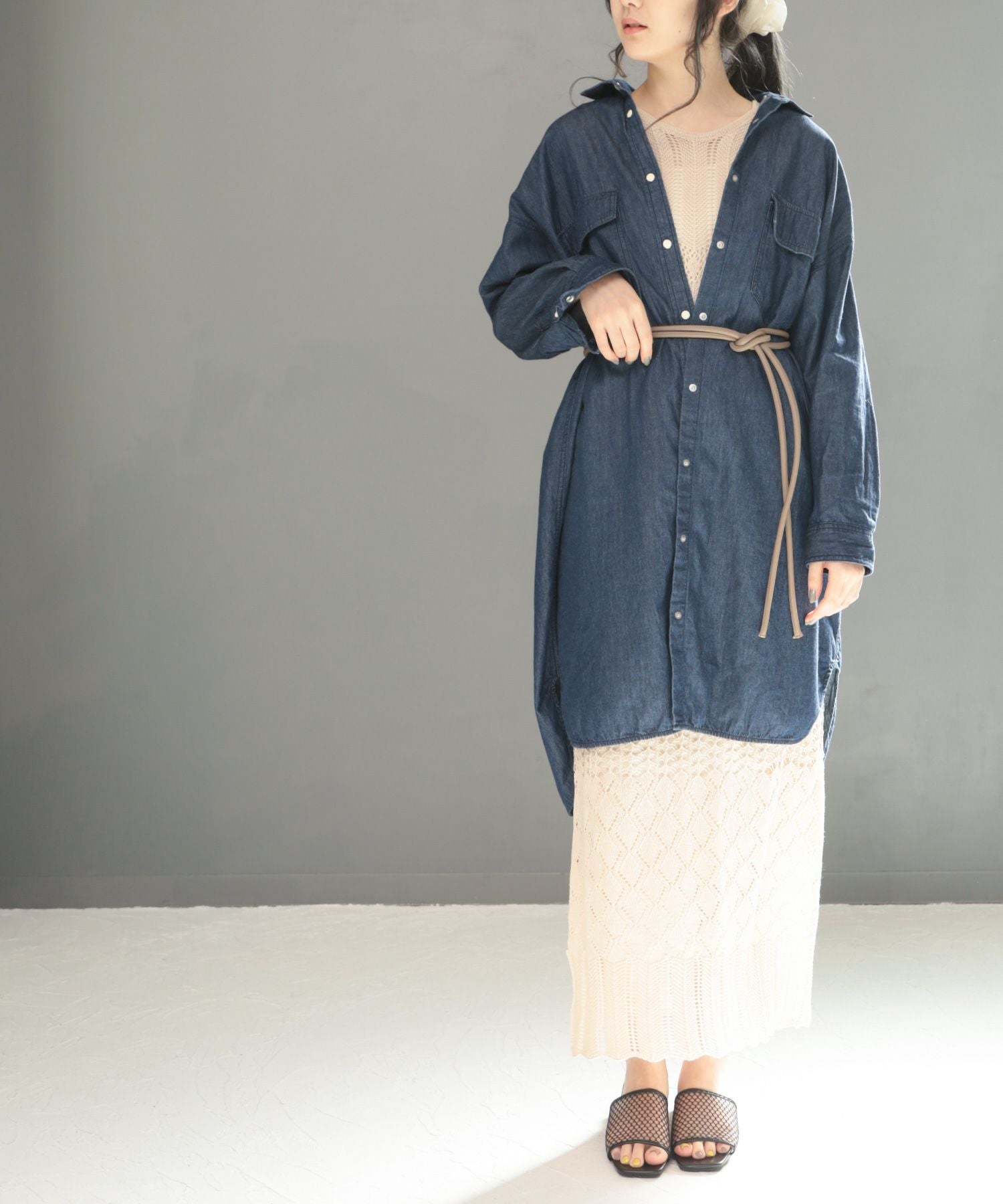 レザー調丸紐のロープノットベルト【3点までゆうパケット可】