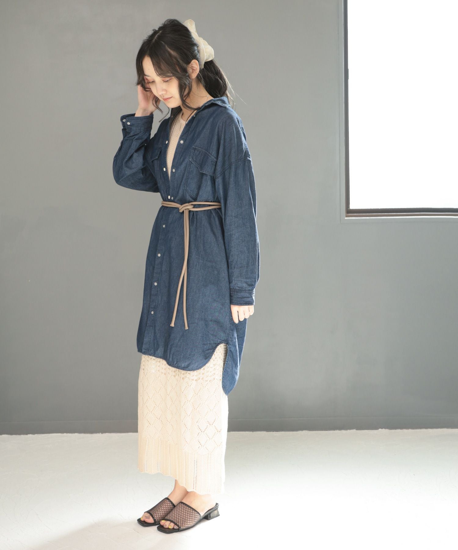 レザー調丸紐のロープノットベルト【3点までゆうパケット可】