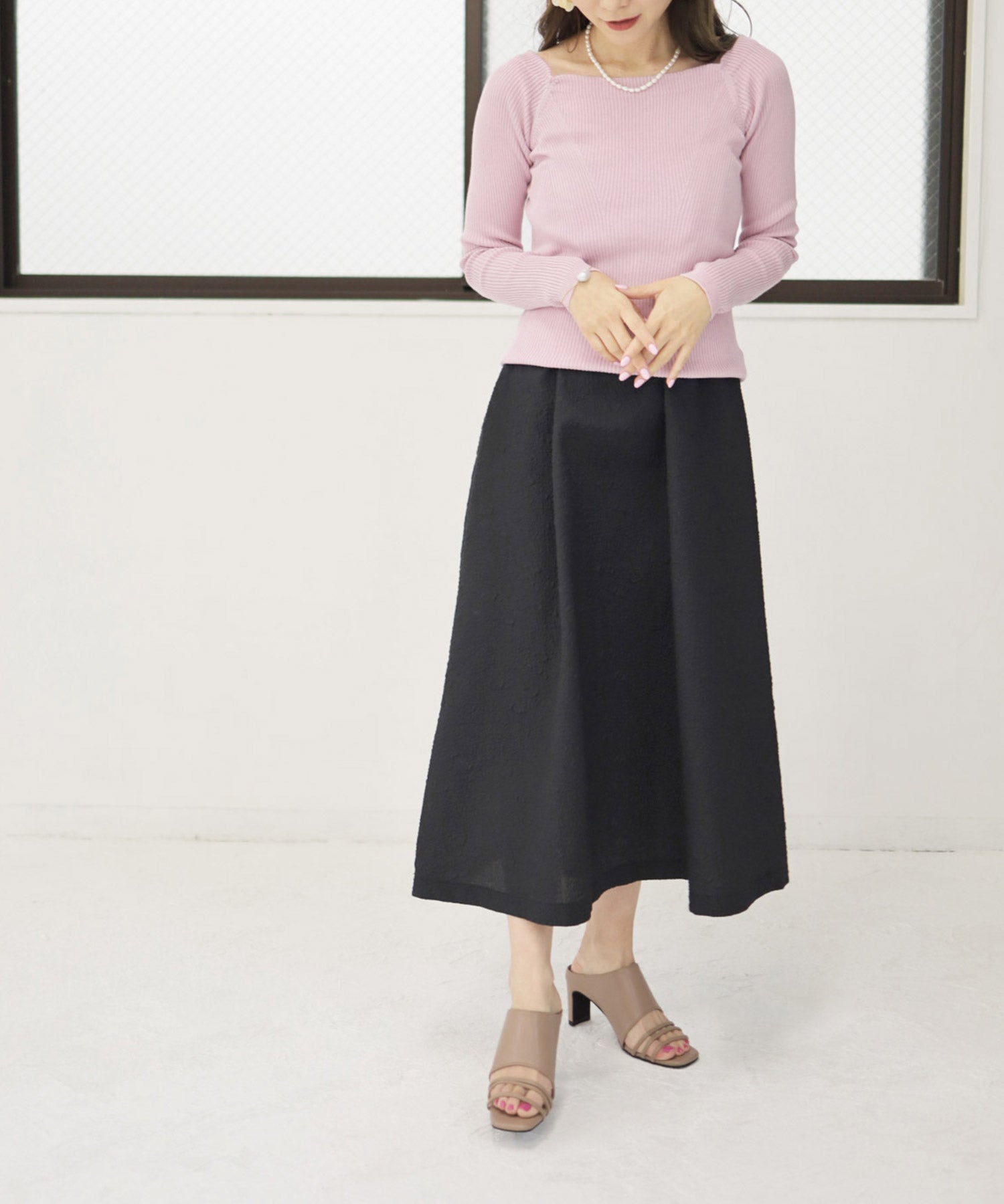 スクエアトゥメニーストラップミュールサンダル