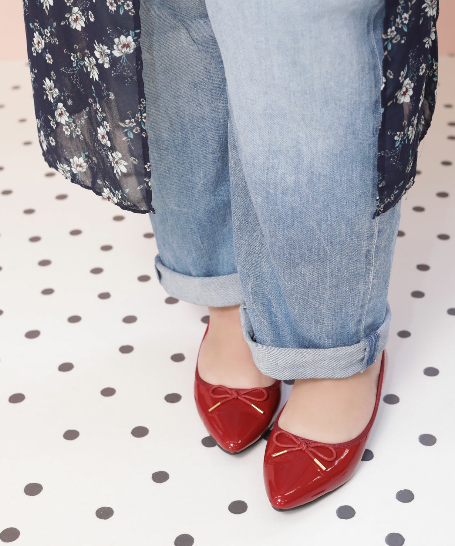 【3E幅広・大きいサイズ】【晴雨兼用】ポインテッドトゥバレエパンプス ▲返品交換不可