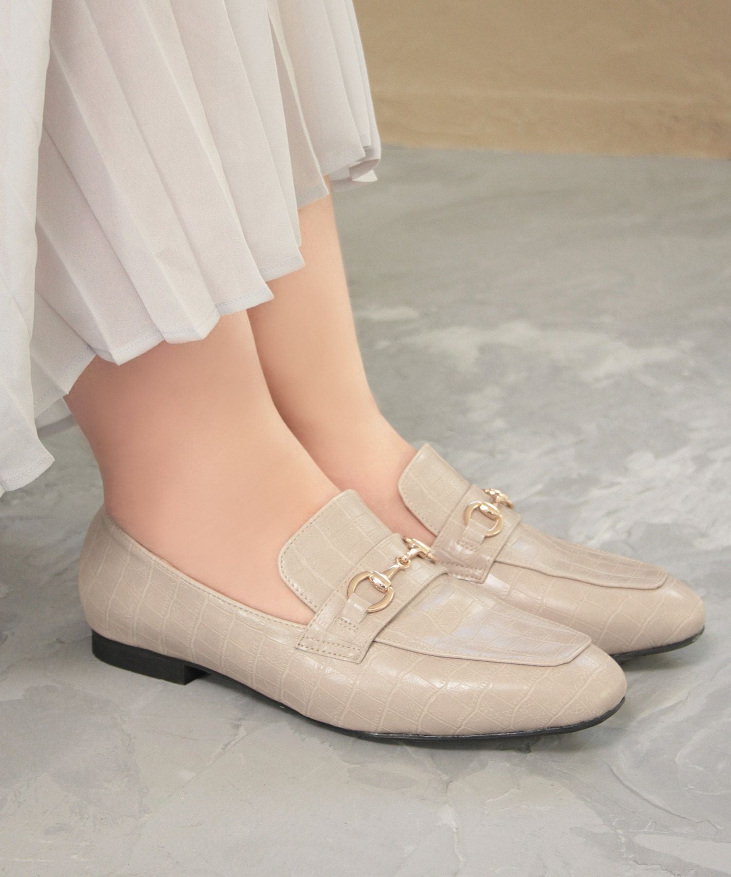 【4E幅広・大きいサイズ】スクエアトゥビット付きローファー ▲返品不可