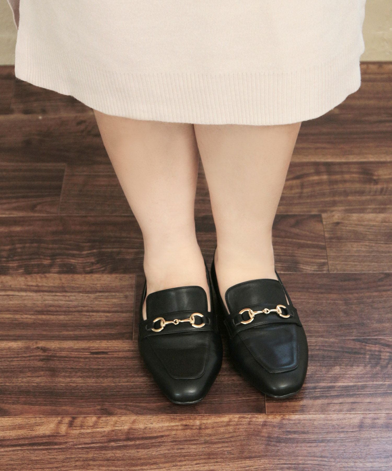 【4E幅広・大きいサイズ】スクエアトゥビット付きローファー ▲返品不可