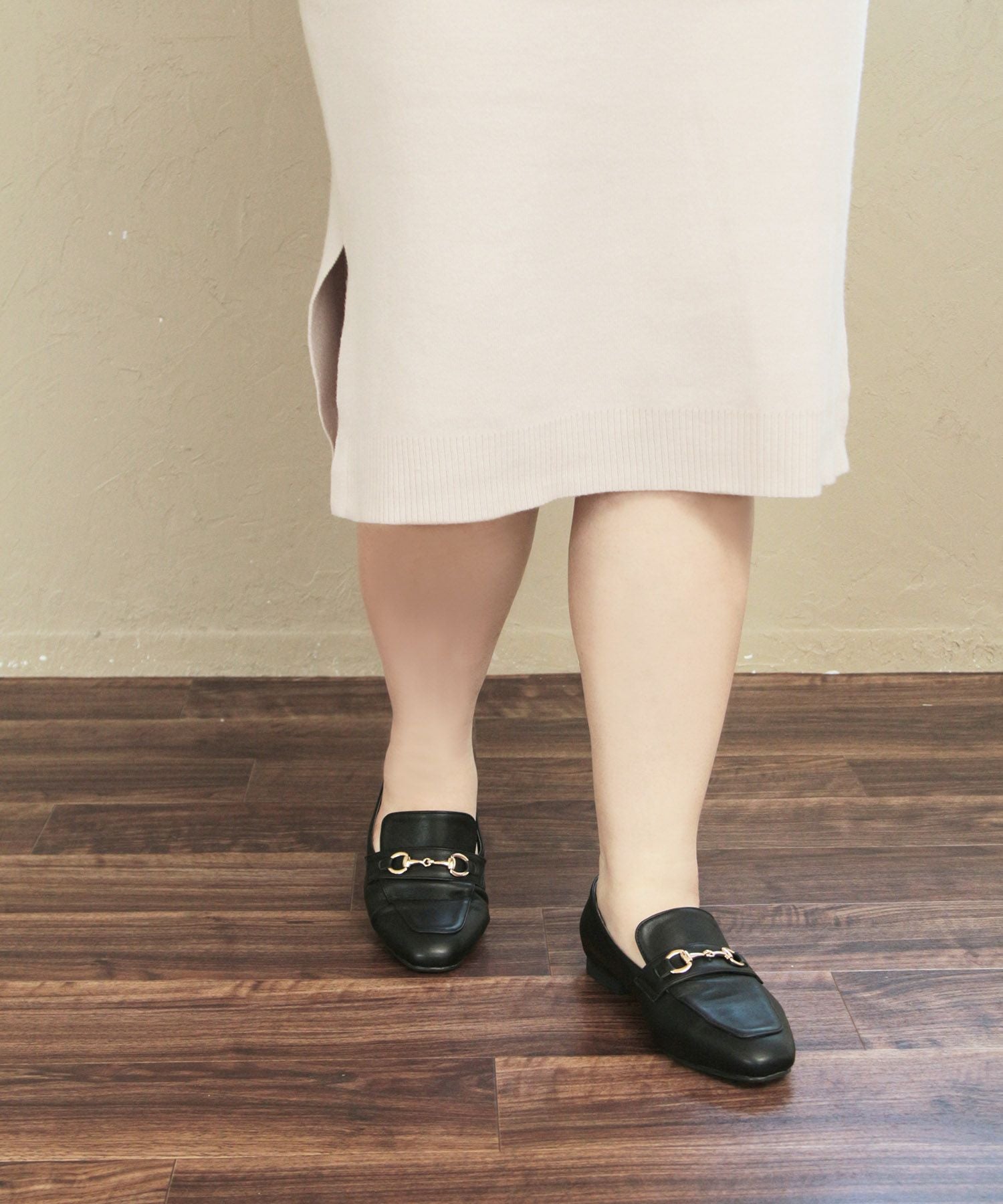 【4E幅広・大きいサイズ】スクエアトゥビット付きローファー ▲返品不可