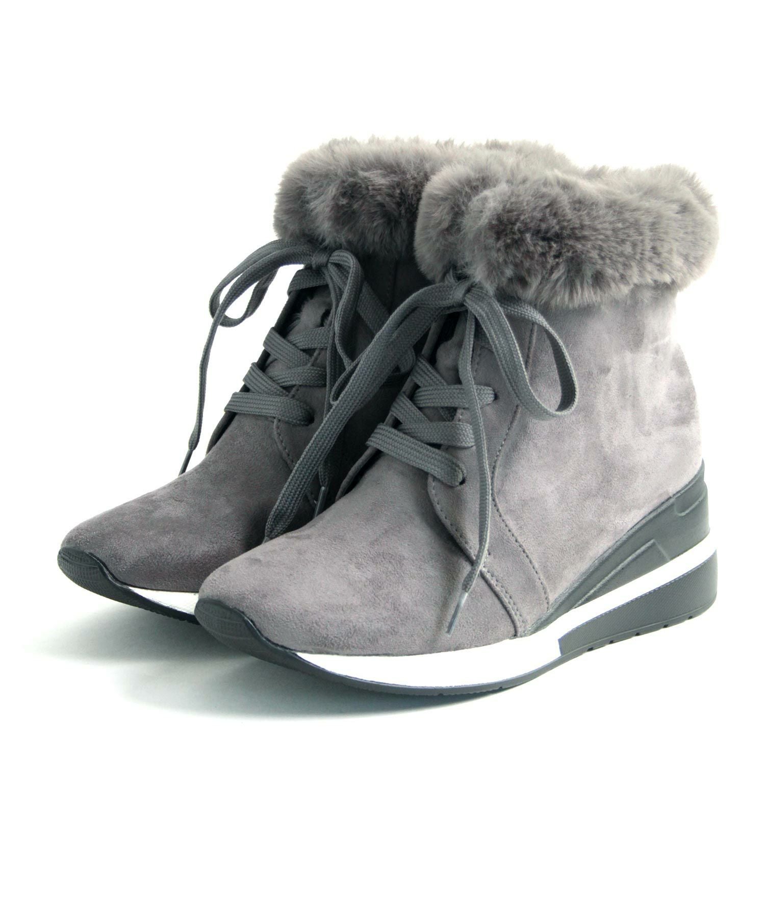 エコファー付きレースアップスニーカーブーツ ▲返品不可