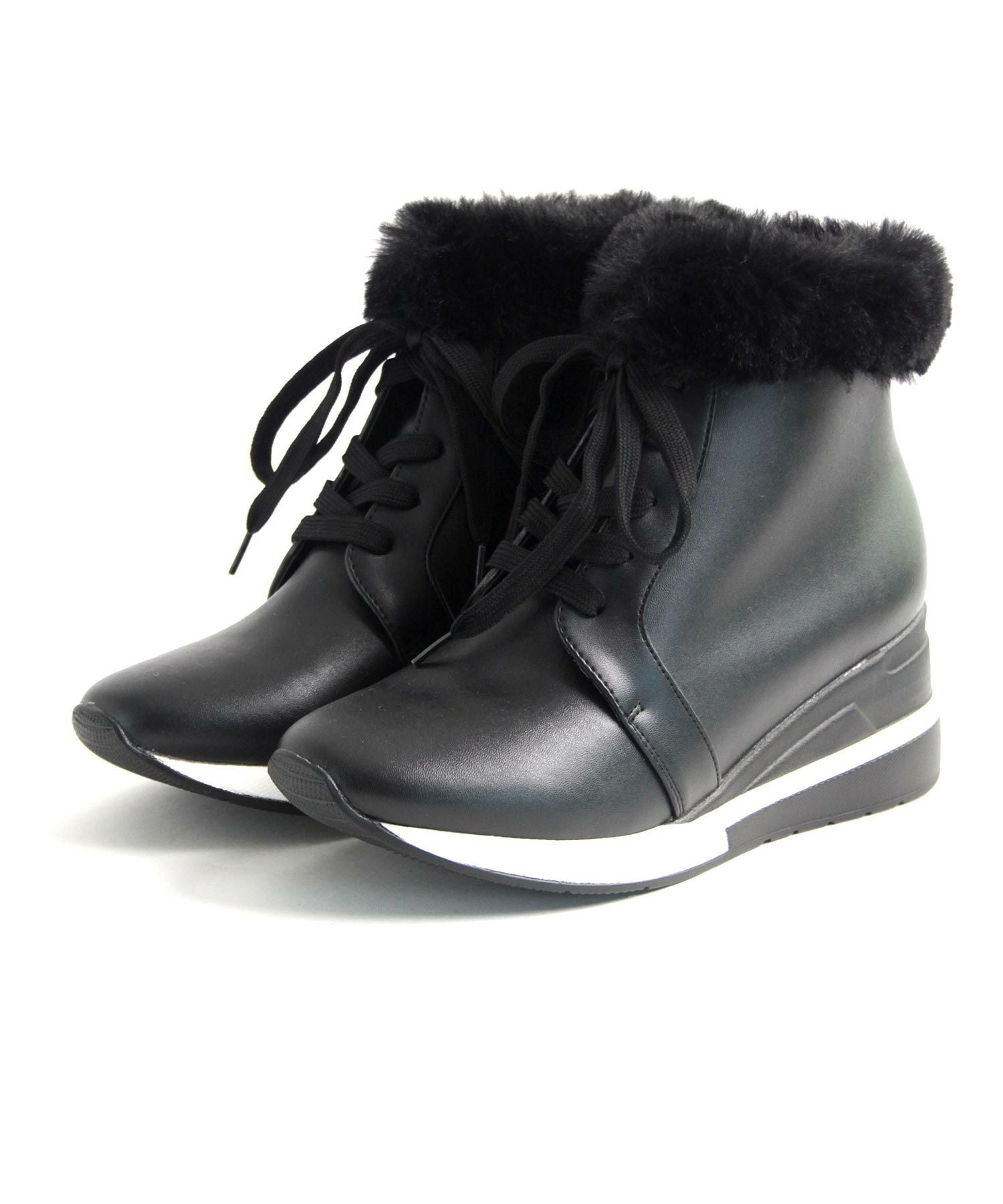 エコファー付きレースアップスニーカーブーツ ▲返品不可