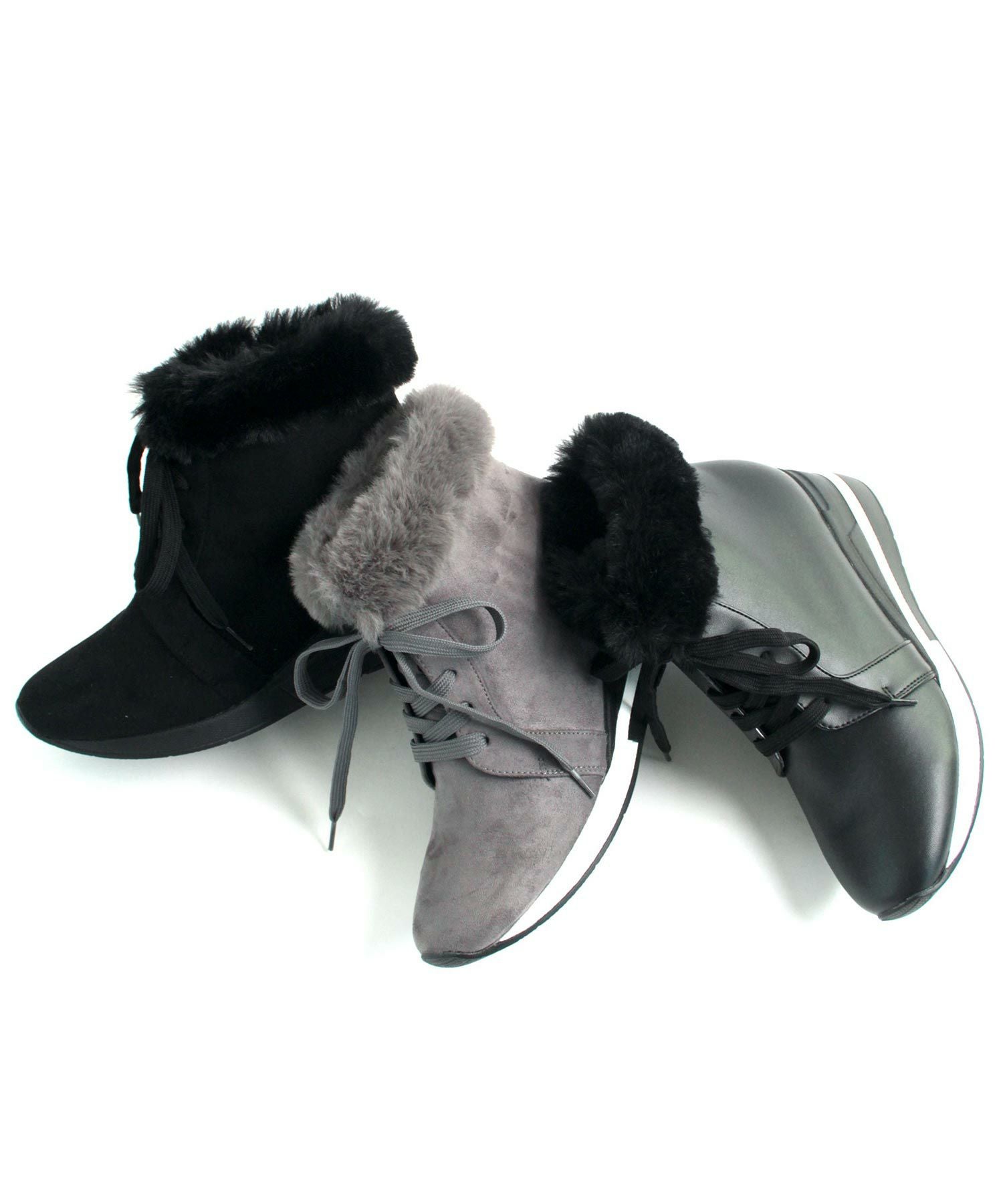 エコファー付きレースアップスニーカーブーツ ▲返品不可