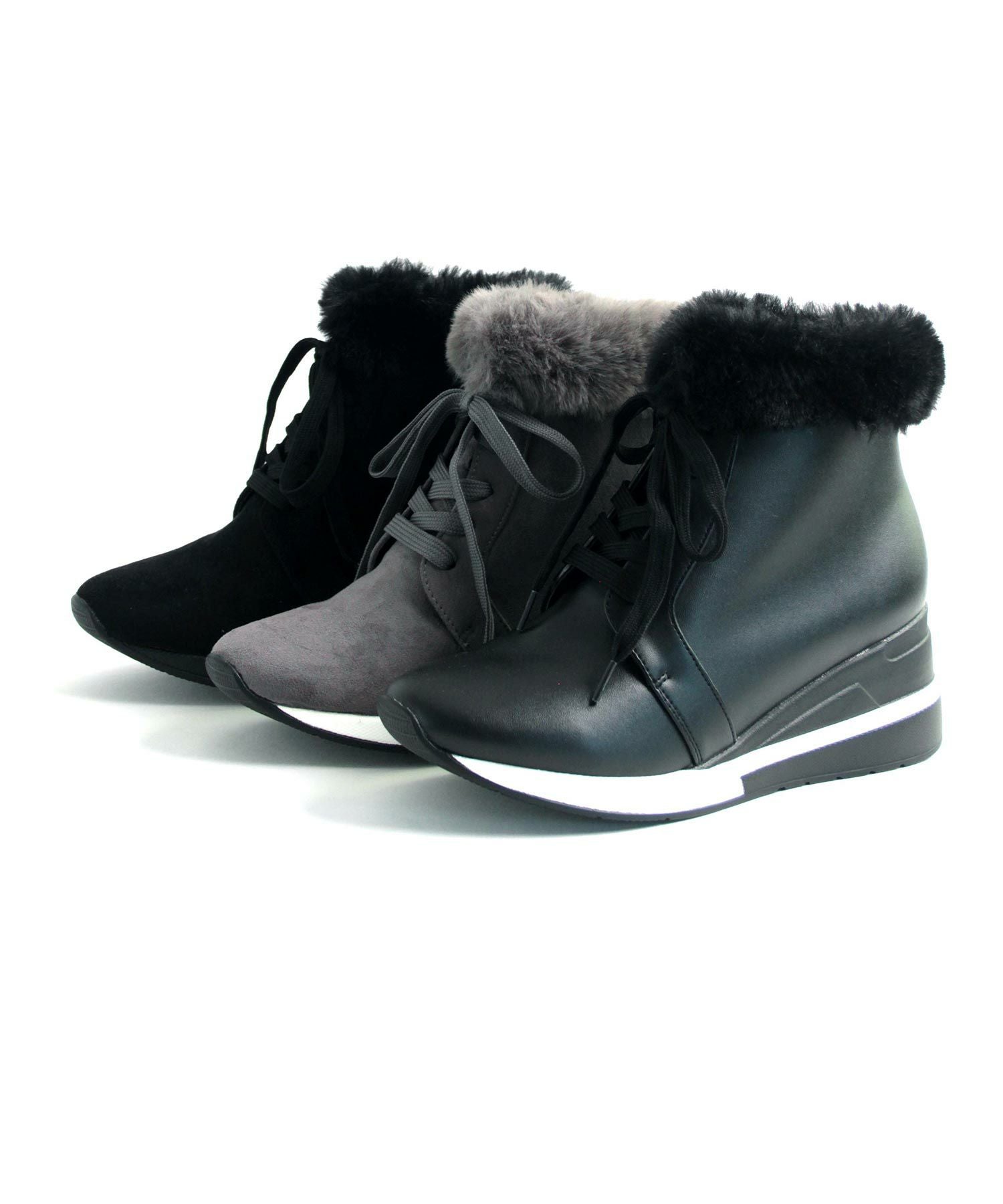 エコファー付きレースアップスニーカーブーツ ▲返品不可