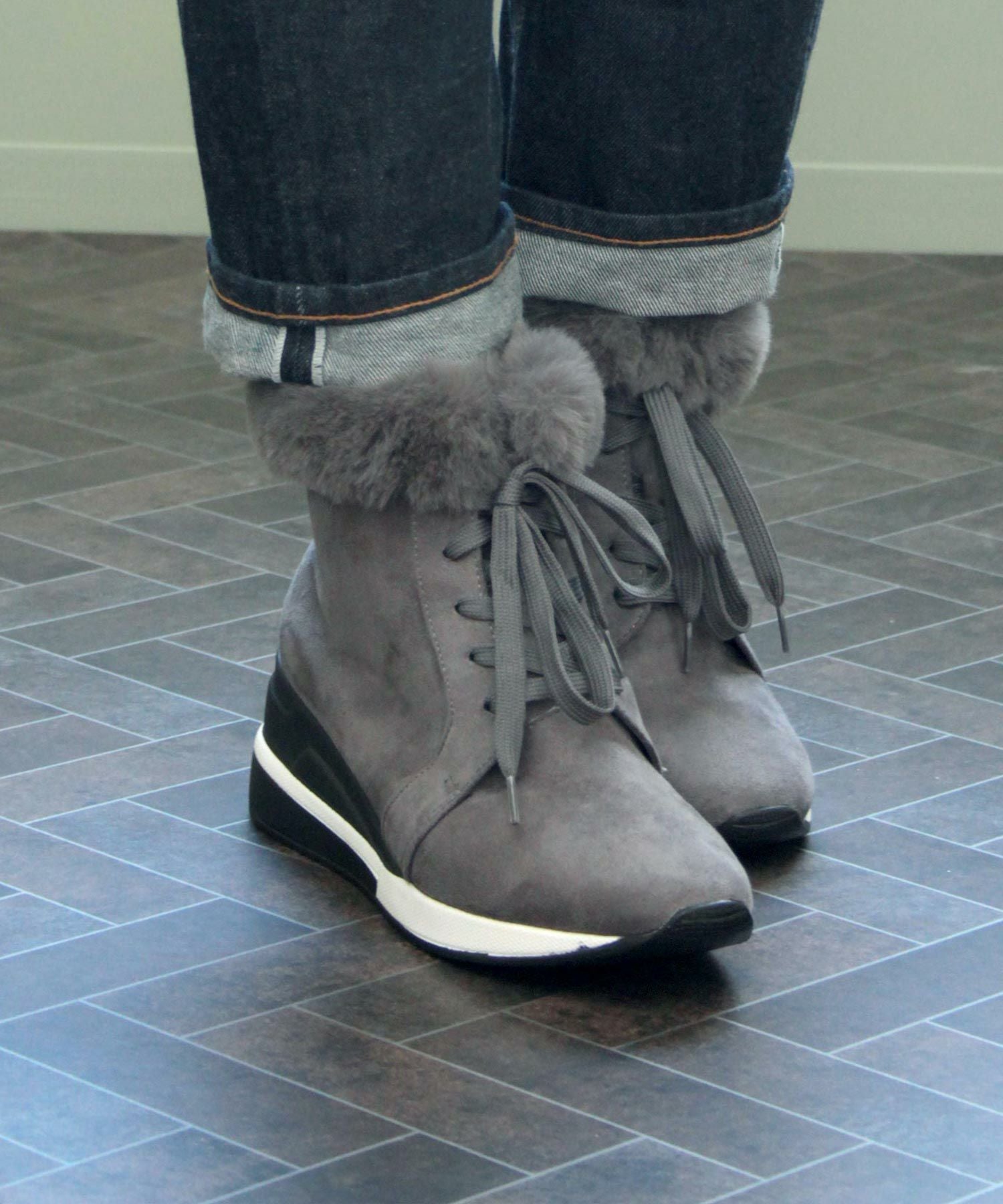 エコファー付きレースアップスニーカーブーツ ▲返品不可