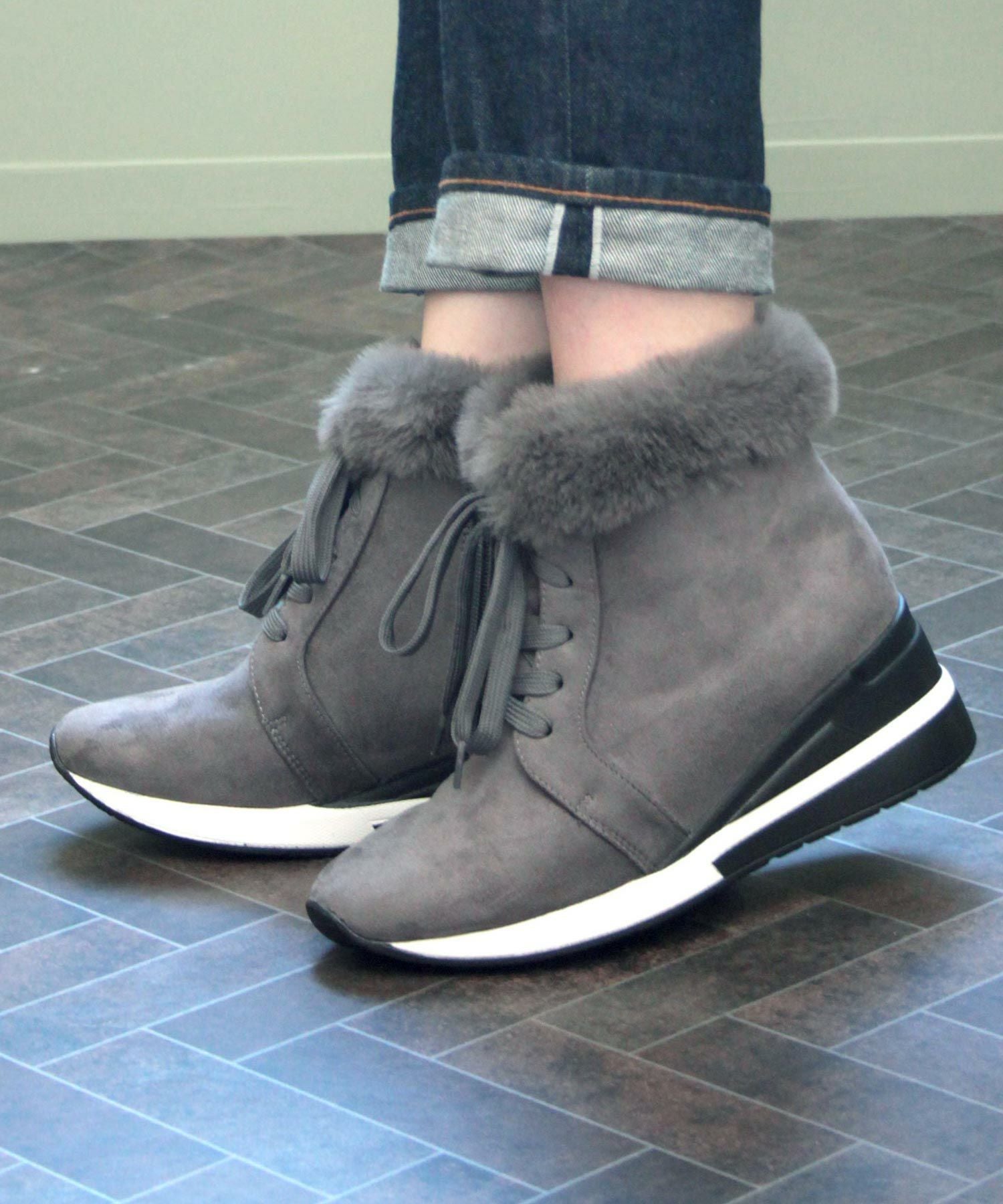 エコファー付きレースアップスニーカーブーツ ▲返品不可