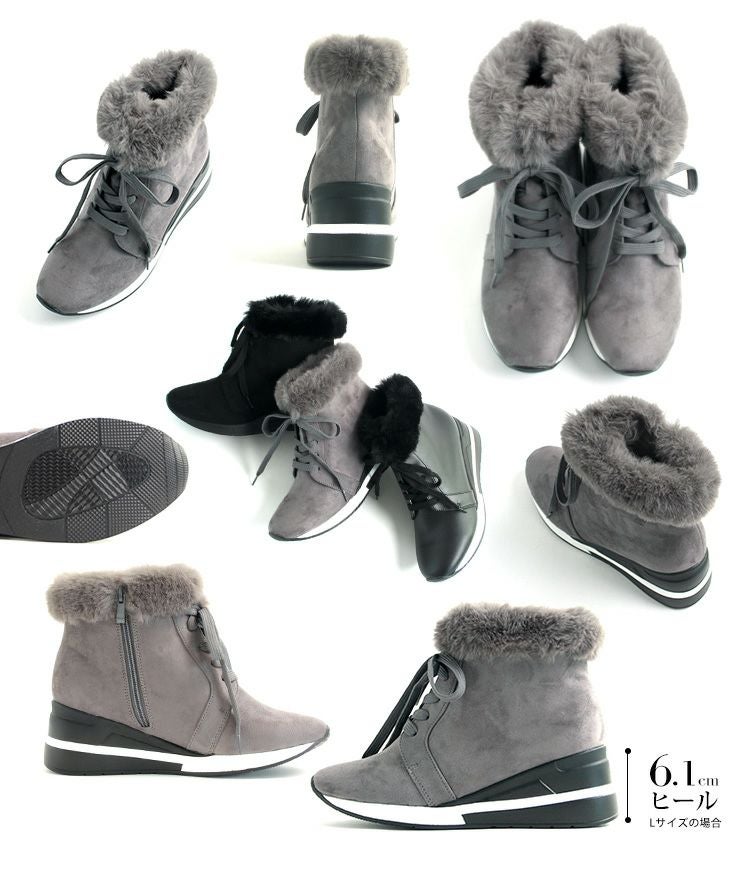 エコファー付きレースアップスニーカーブーツ ▲返品不可