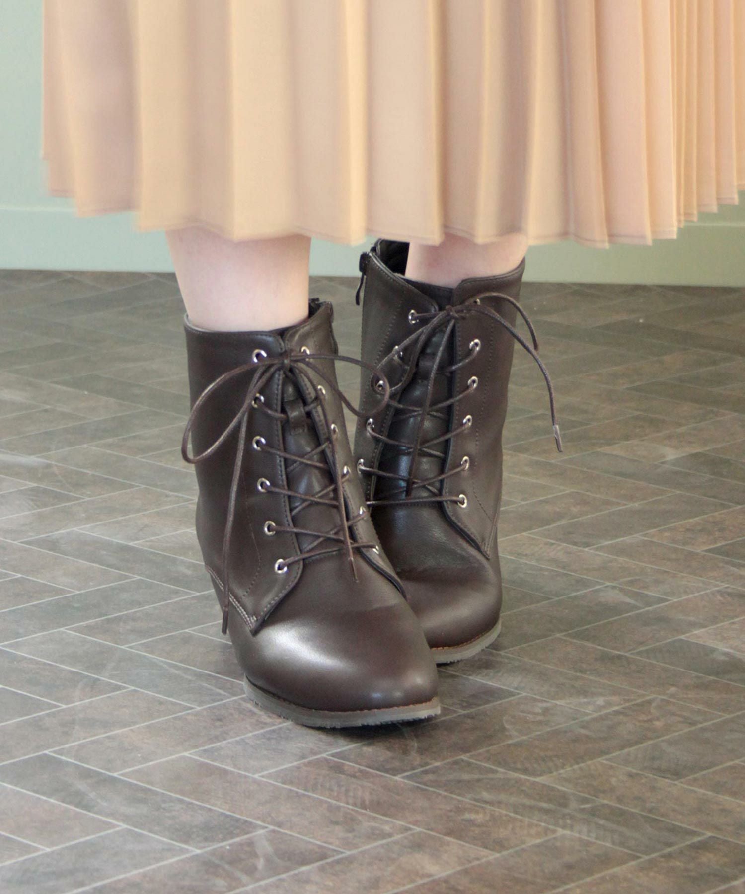 【3Ｅ幅広・大きいサイズ】シンプルレースアップブーツ▲返品交換不可