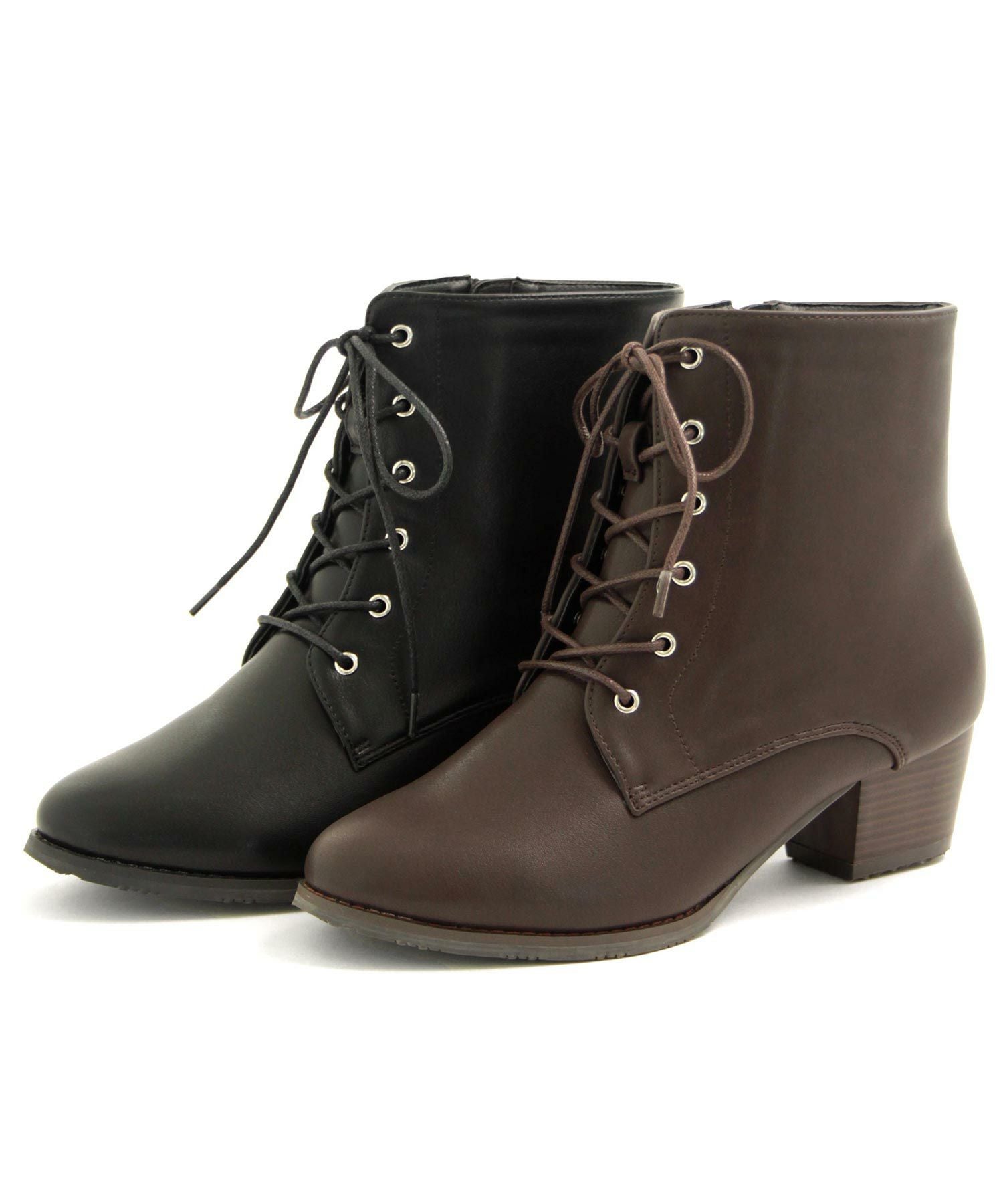 【3Ｅ幅広・大きいサイズ】シンプルレースアップブーツ▲返品交換不可