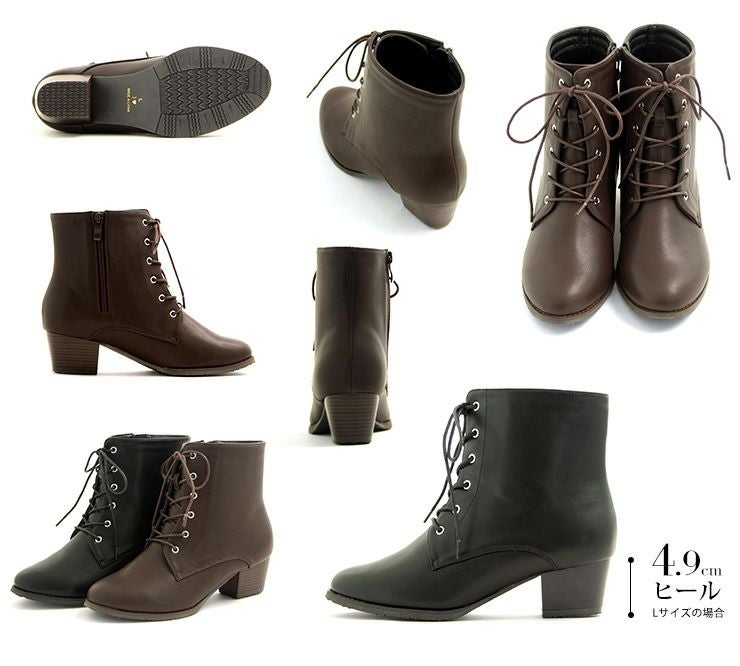 【3Ｅ幅広・大きいサイズ】シンプルレースアップブーツ▲返品交換不可