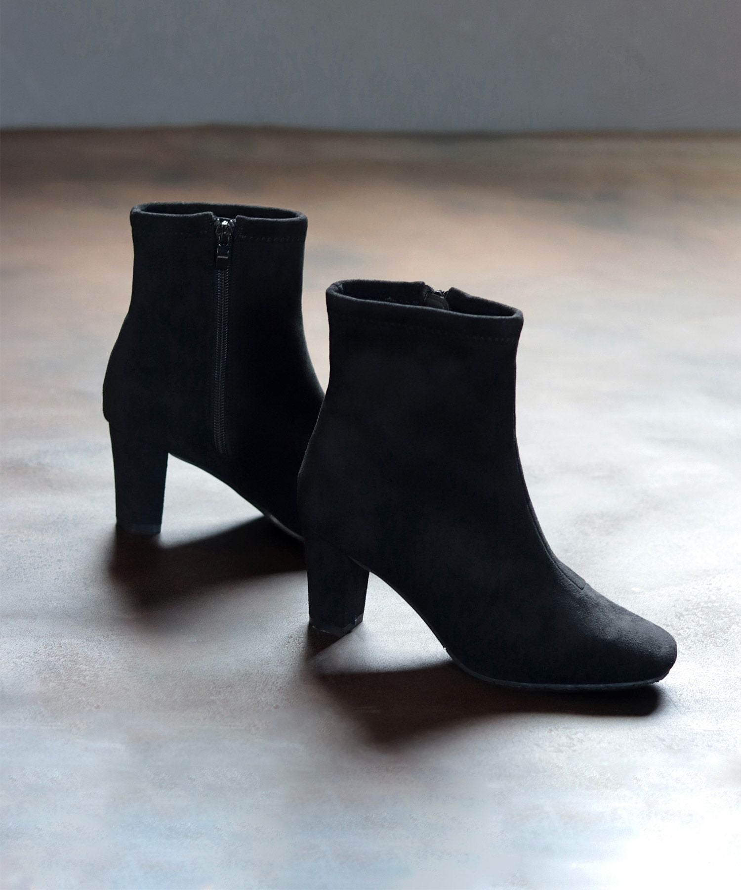 スリムフィットストレッチスクエアトゥショートブーツ