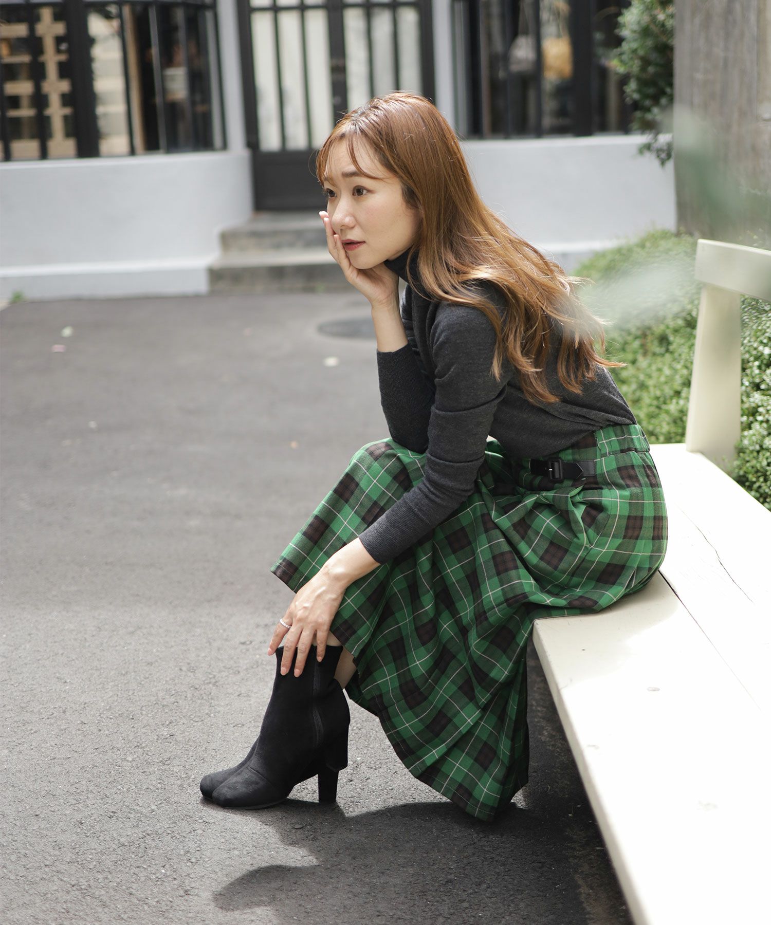 スリムフィットストレッチスクエアトゥショートブーツ