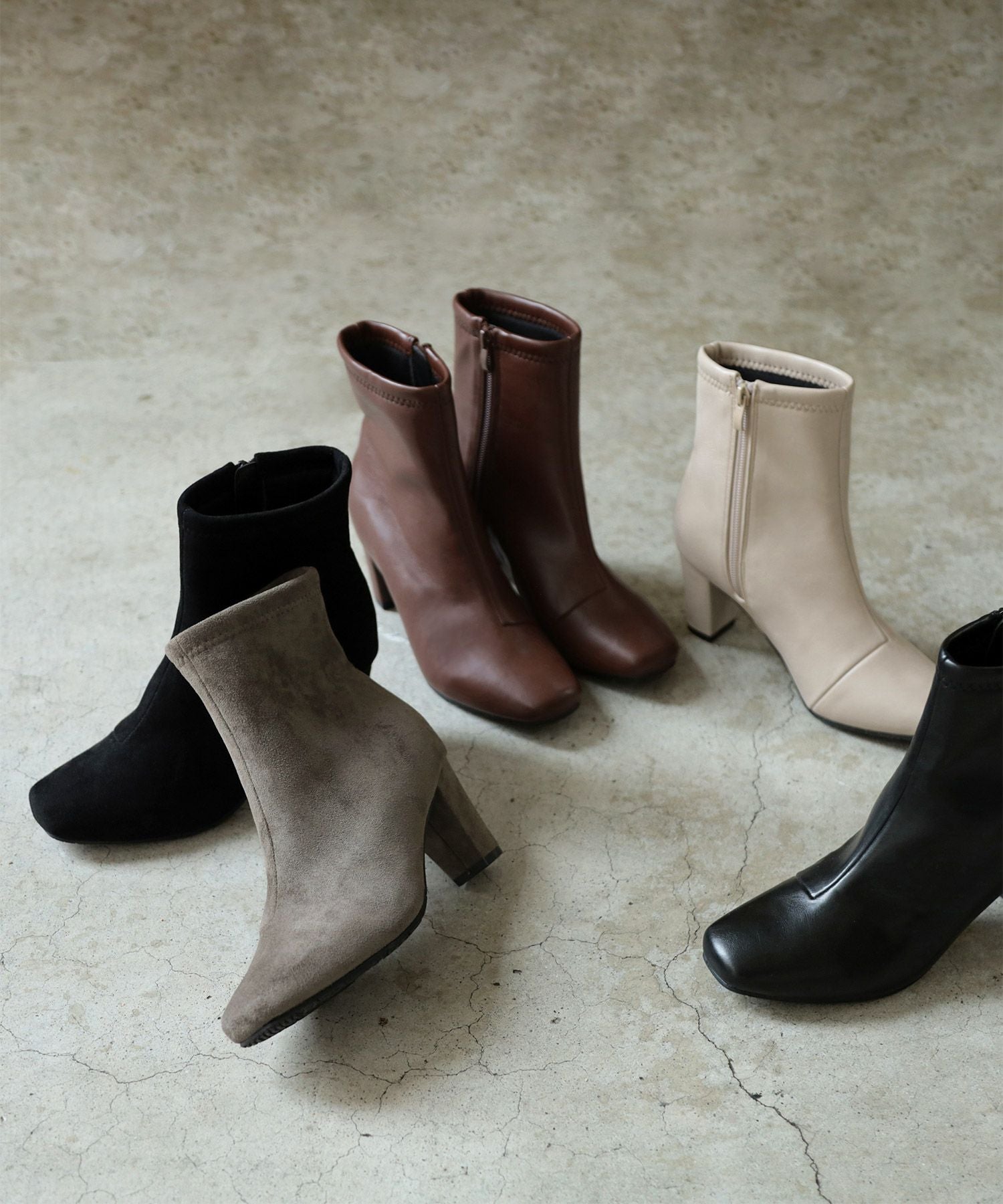 スリムフィットストレッチスクエアトゥショートブーツ