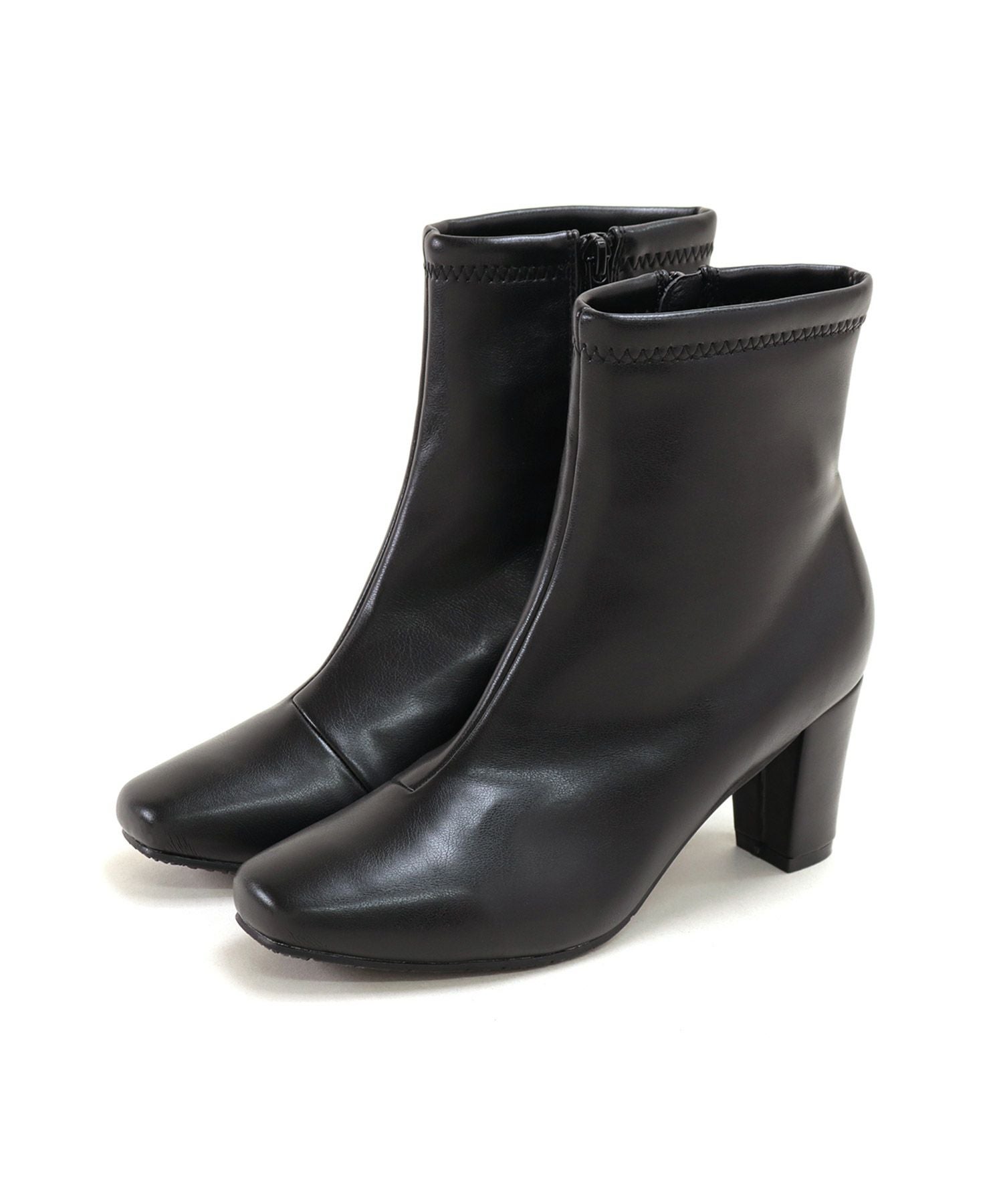 スリムフィットストレッチスクエアトゥショートブーツ