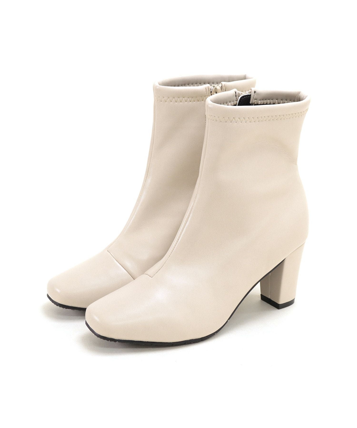 スリムフィットストレッチスクエアトゥショートブーツ