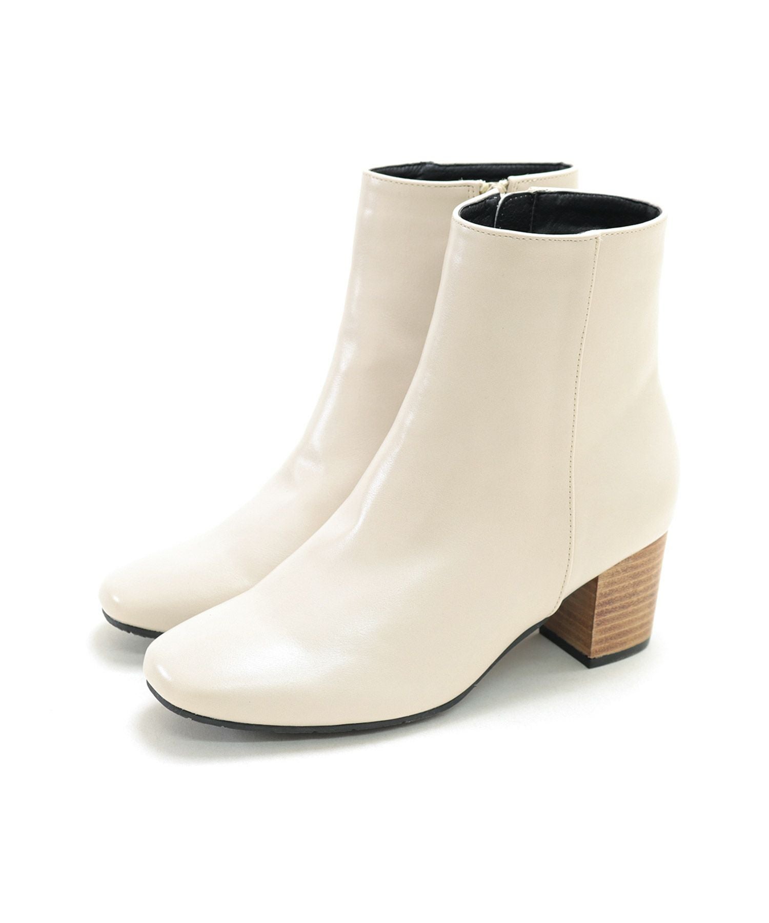 高級ウッドヒールのスクエアトゥショートブーツ