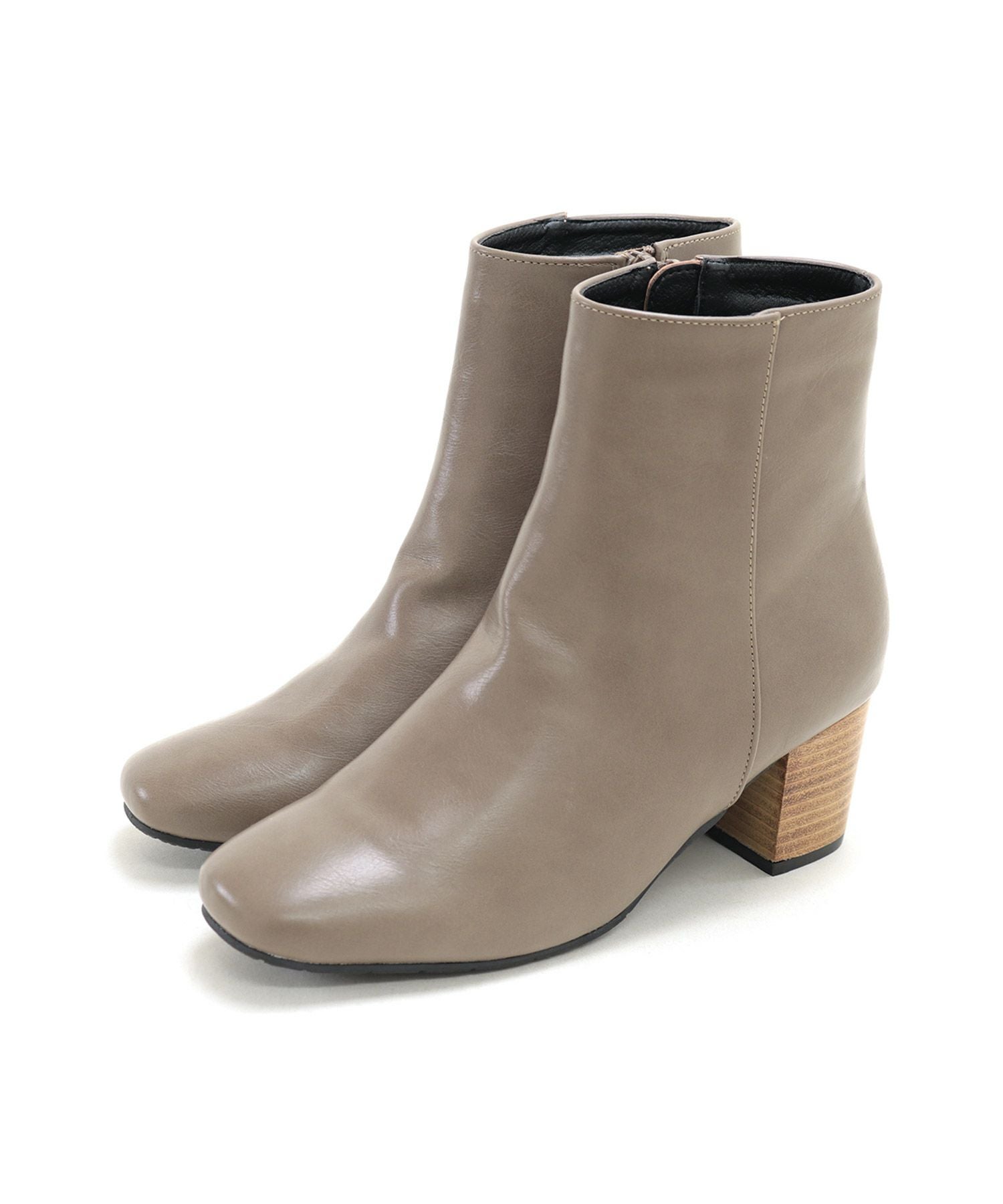 高級ウッドヒールのスクエアトゥショートブーツ