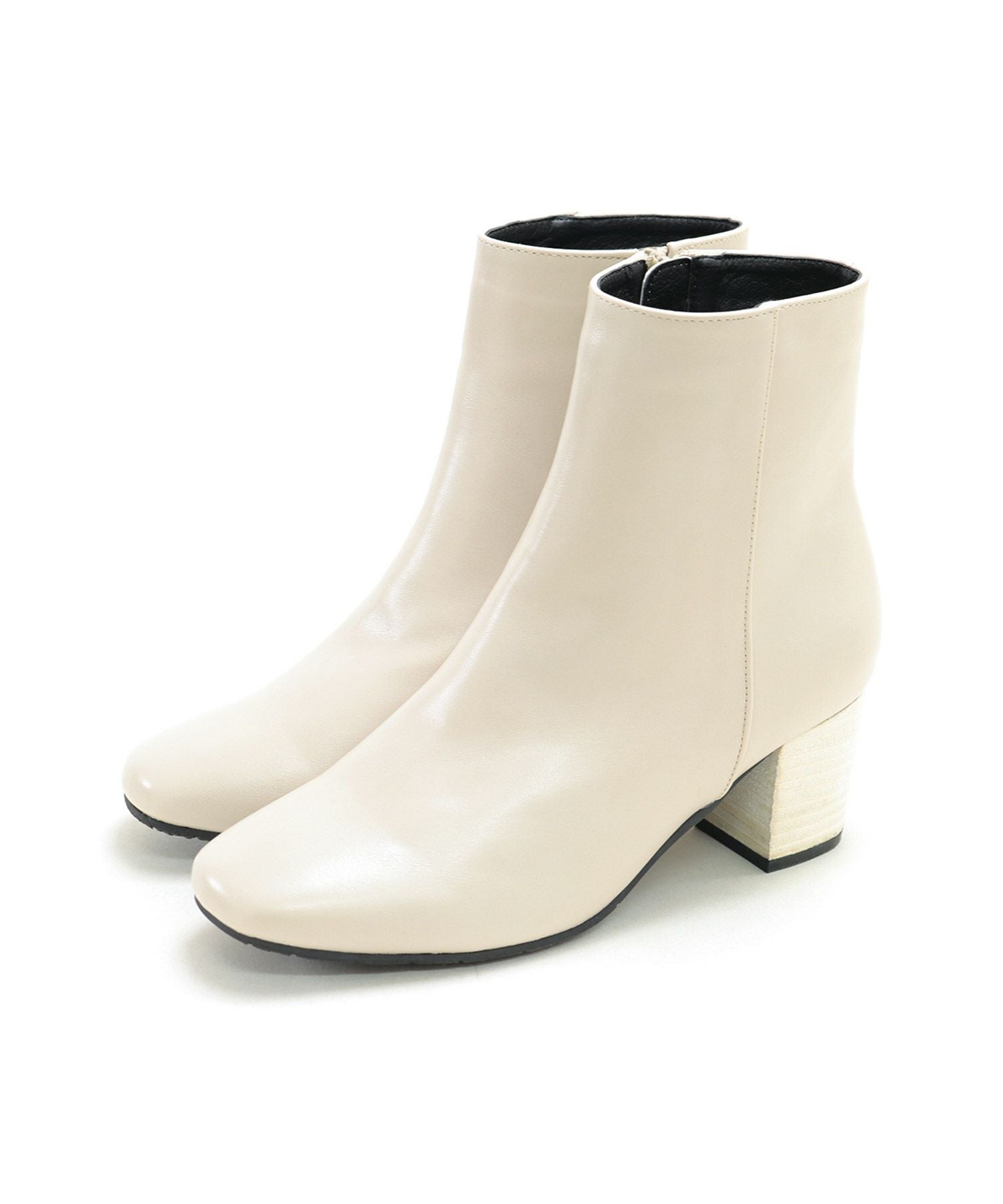 高級ウッドヒールのスクエアトゥショートブーツ