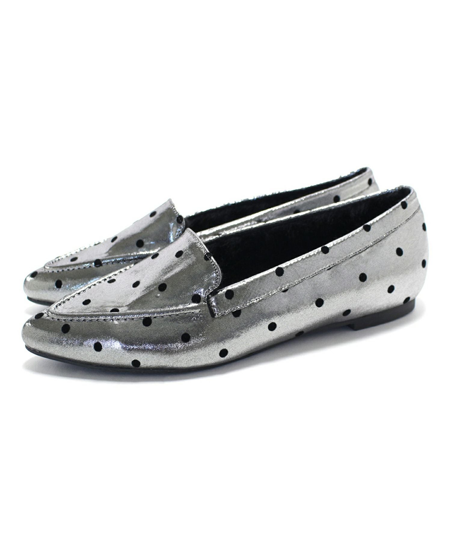 インナーファーのポインテッドトゥすっきり見えモカシンフラットシューズパンプス