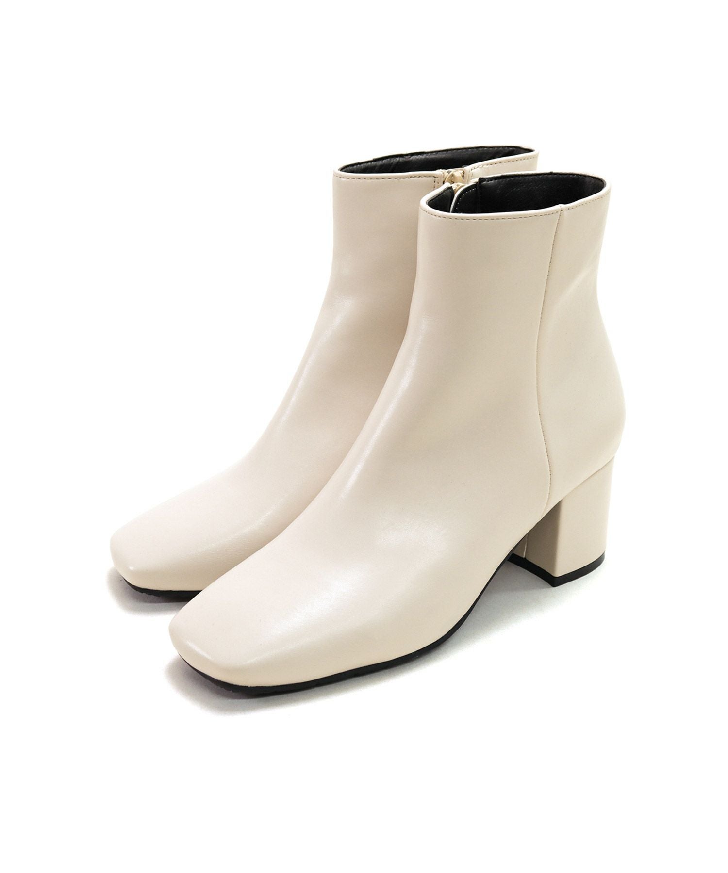 インナーファーであったかスクエアトゥチャンキーヒールショートブーツ