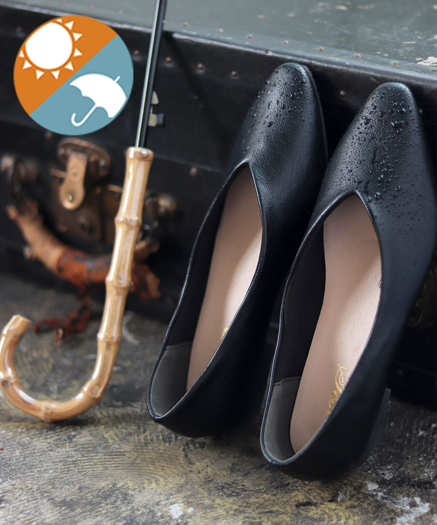 生活防水対応Vカットフラットレインパンプス/オールウェザーパンプス/晴雨兼用 一部4月中旬入荷予定