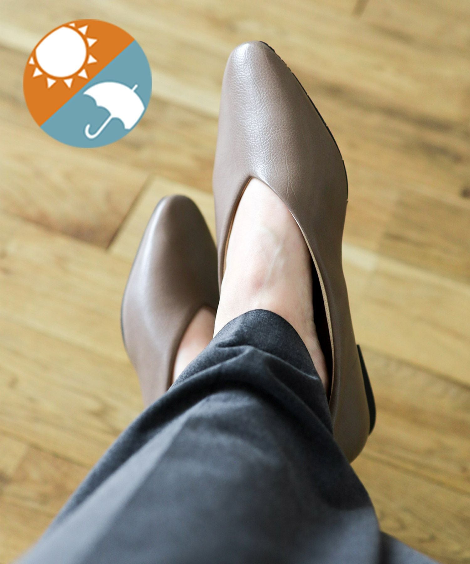 生活防水対応Vカットフラットレインパンプス/オールウェザーパンプス